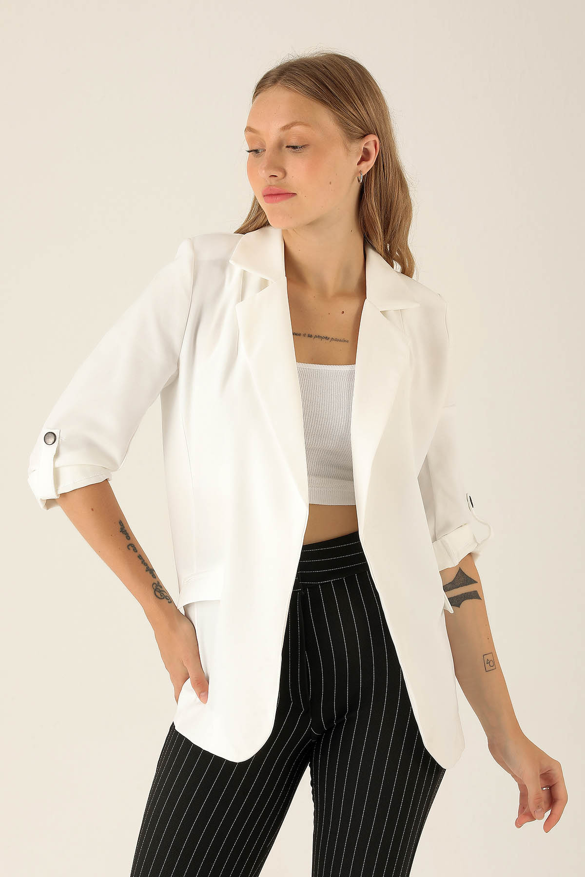 Kol Düğme Detay Ceket - 9013A Ekru - 2