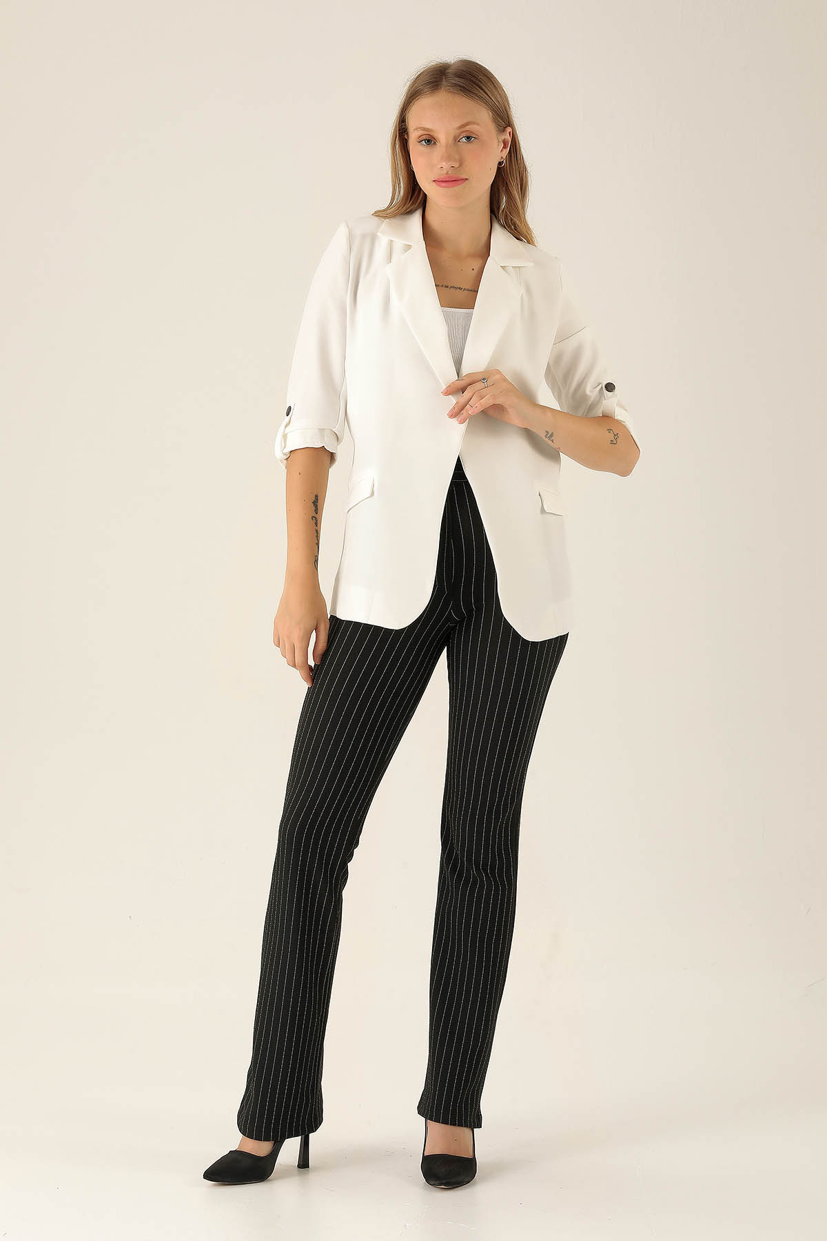 Kol Düğme Detay Ceket - 9013A Ekru - 4