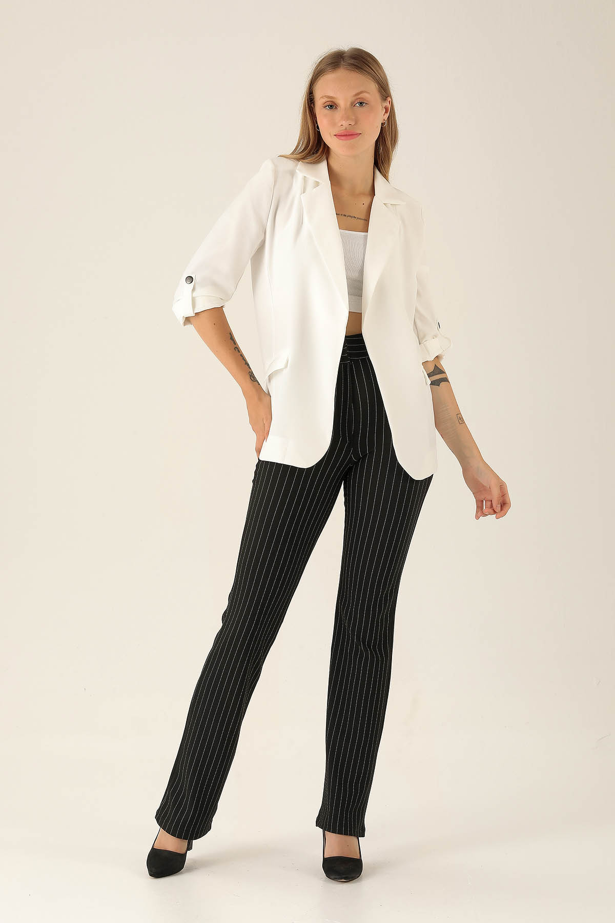 Kol Düğme Detay Ceket - 9013A Ekru - 5