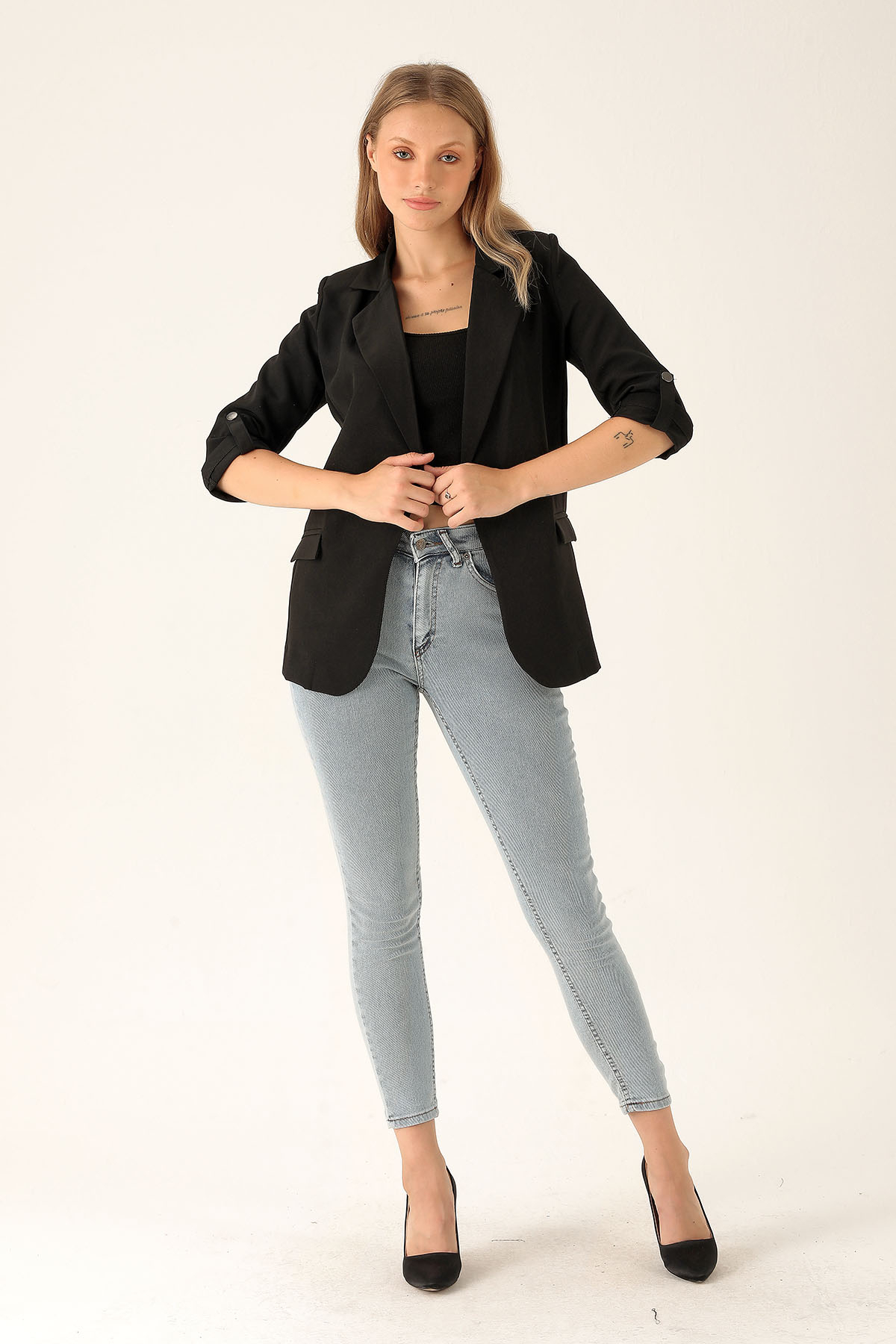 Kol Düğme Detay Ceket - 9013A Siyah - 4