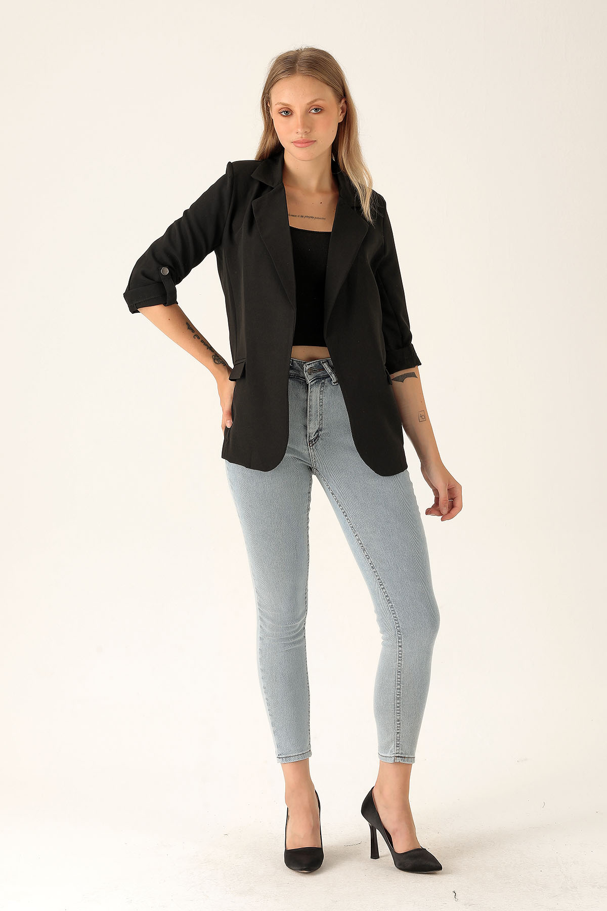 Kol Düğme Detay Ceket - 9013A Siyah - 5