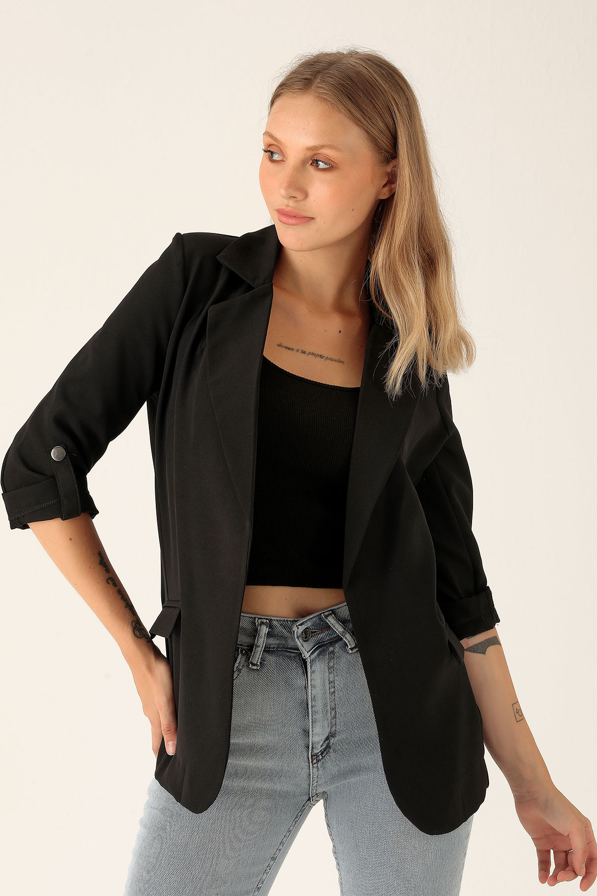 Kol Düğme Detay Ceket - 9013A Siyah - 1