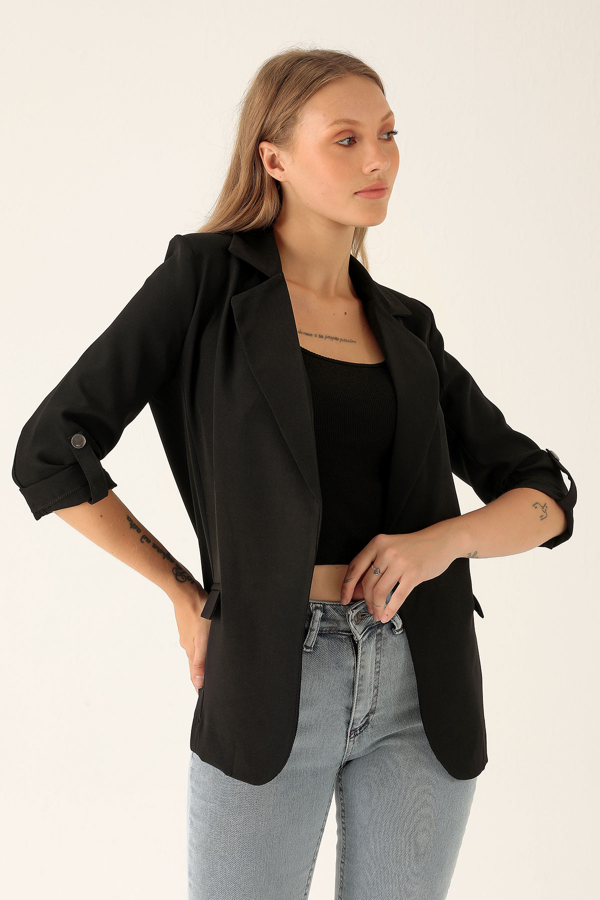 Kol Düğme Detay Ceket - 9013A Siyah - 2