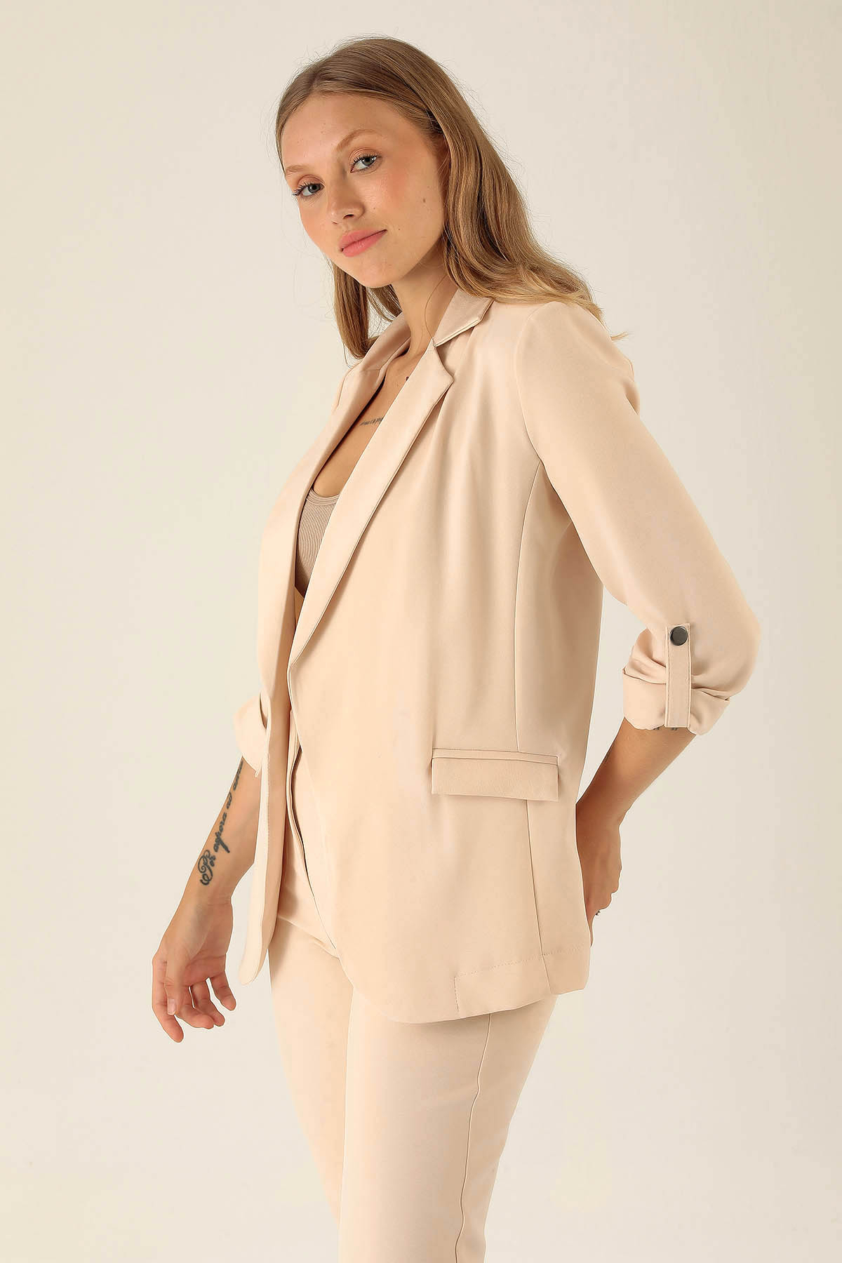 Kol Düğme Detay Ceket - 9013A Taş - 2