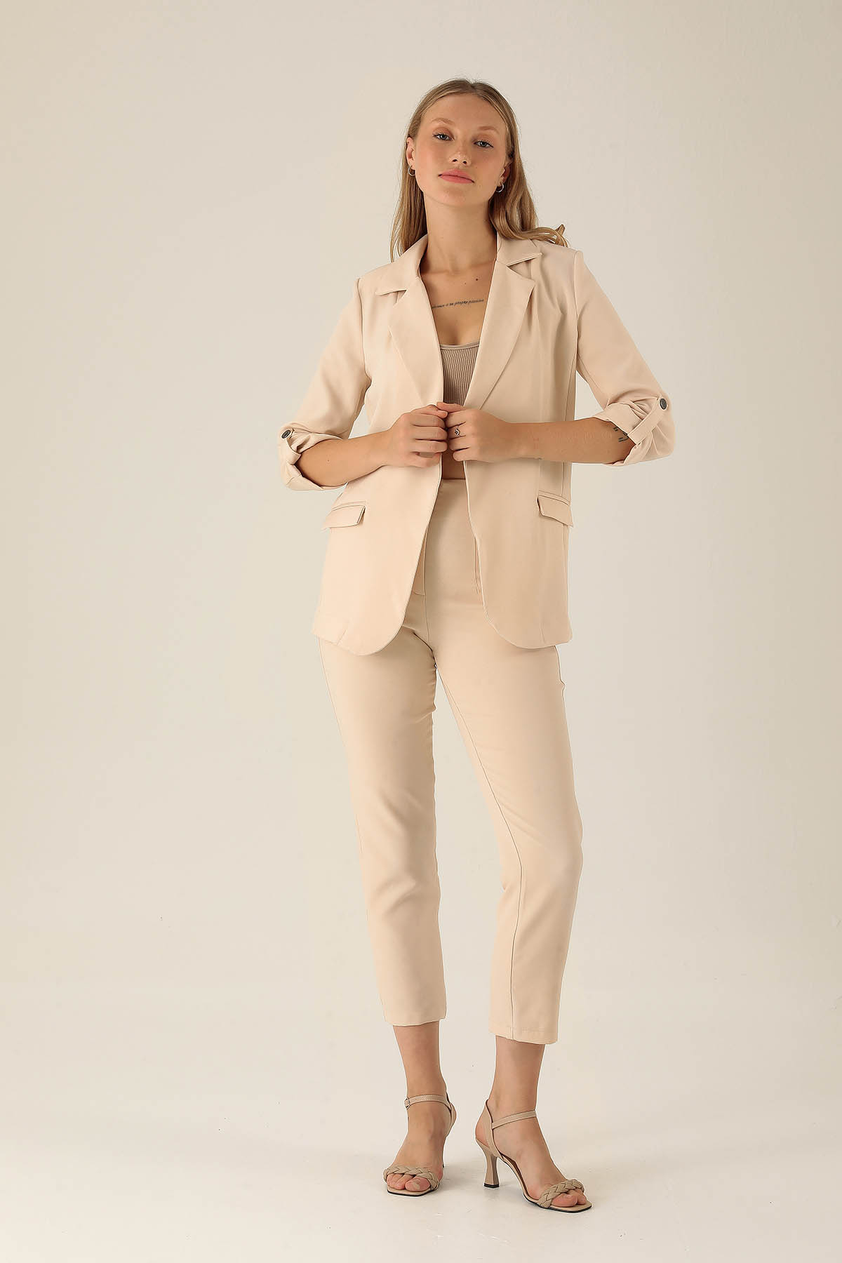 Kol Düğme Detay Ceket - 9013A Taş - 4