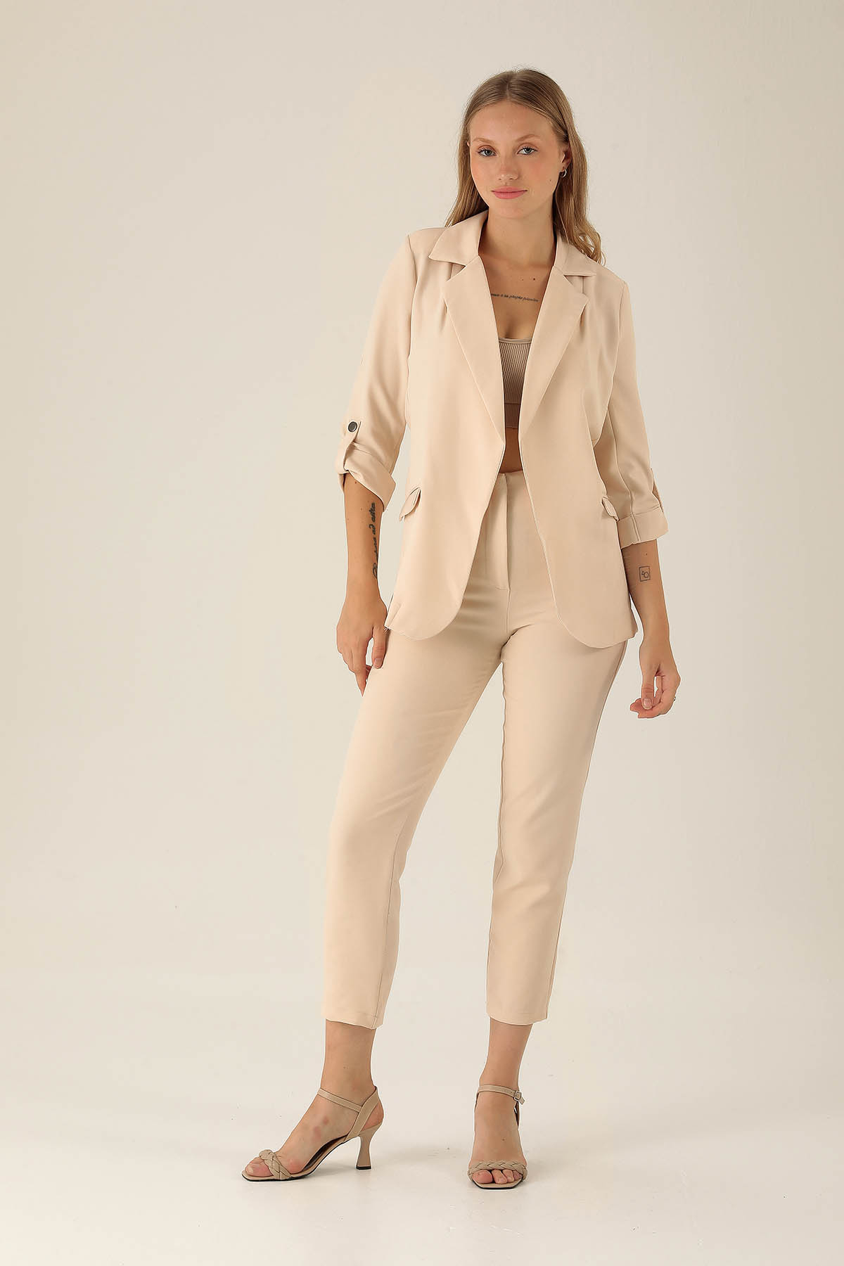 Kol Düğme Detay Ceket - 9013A Taş - 5