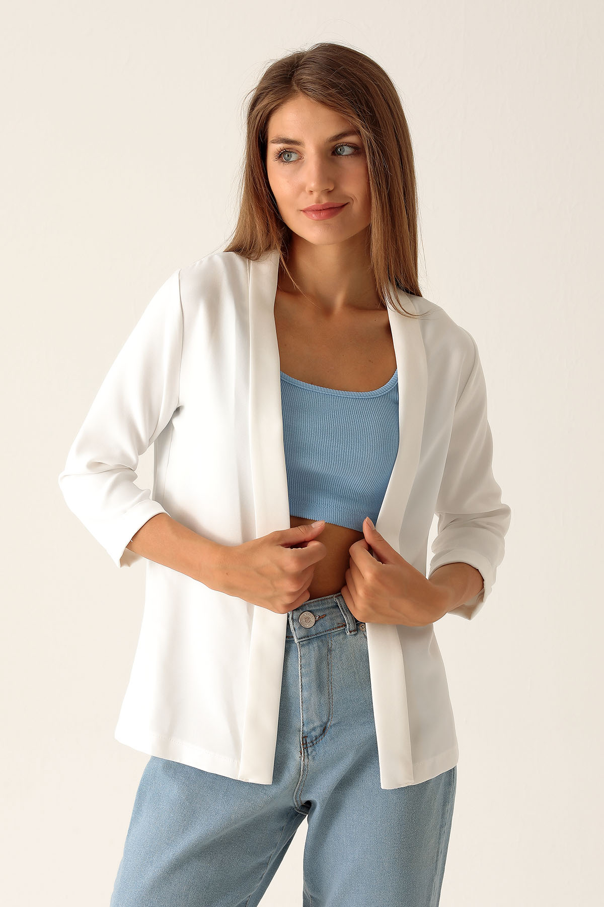 Kol Katlama Detay Ceket - 6382A Ekru 