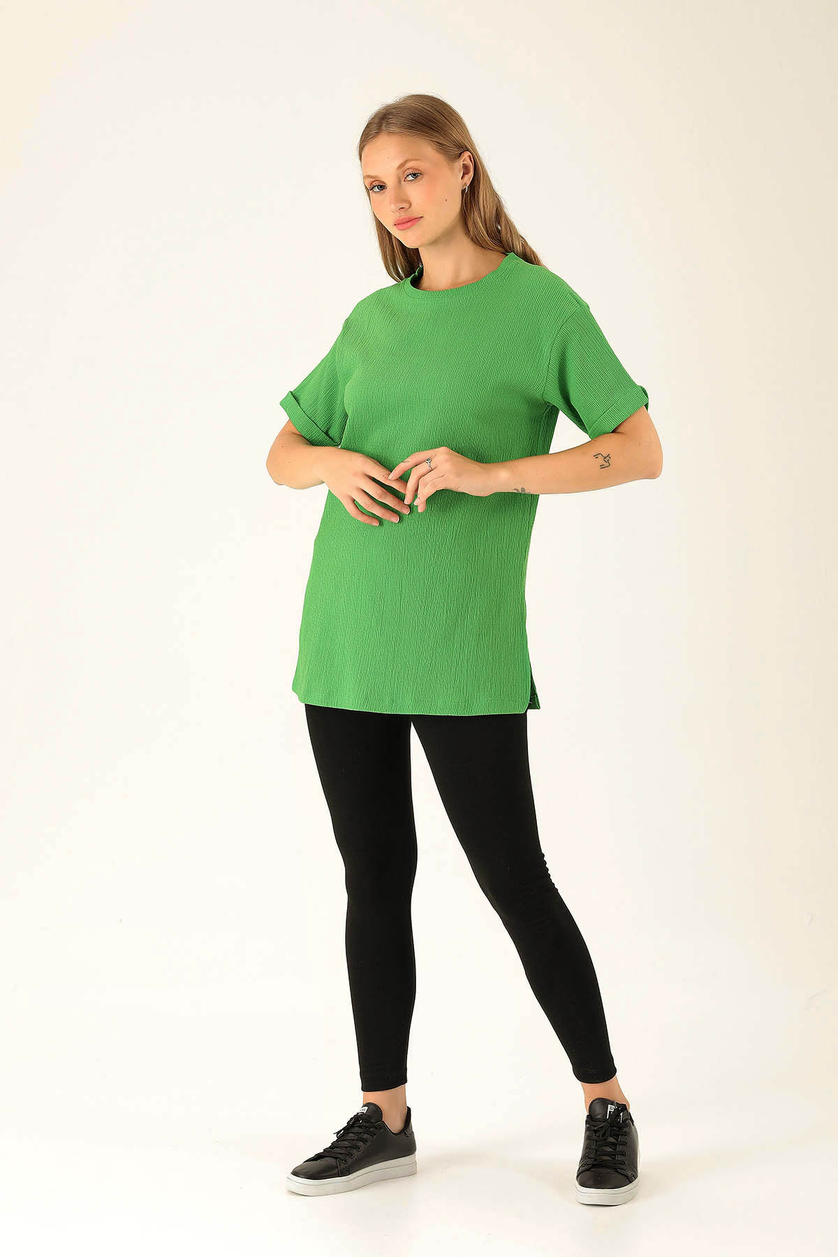 Kol Katlama Oversize Bayan Bluz - 6834A Benetton Yeşili - 4