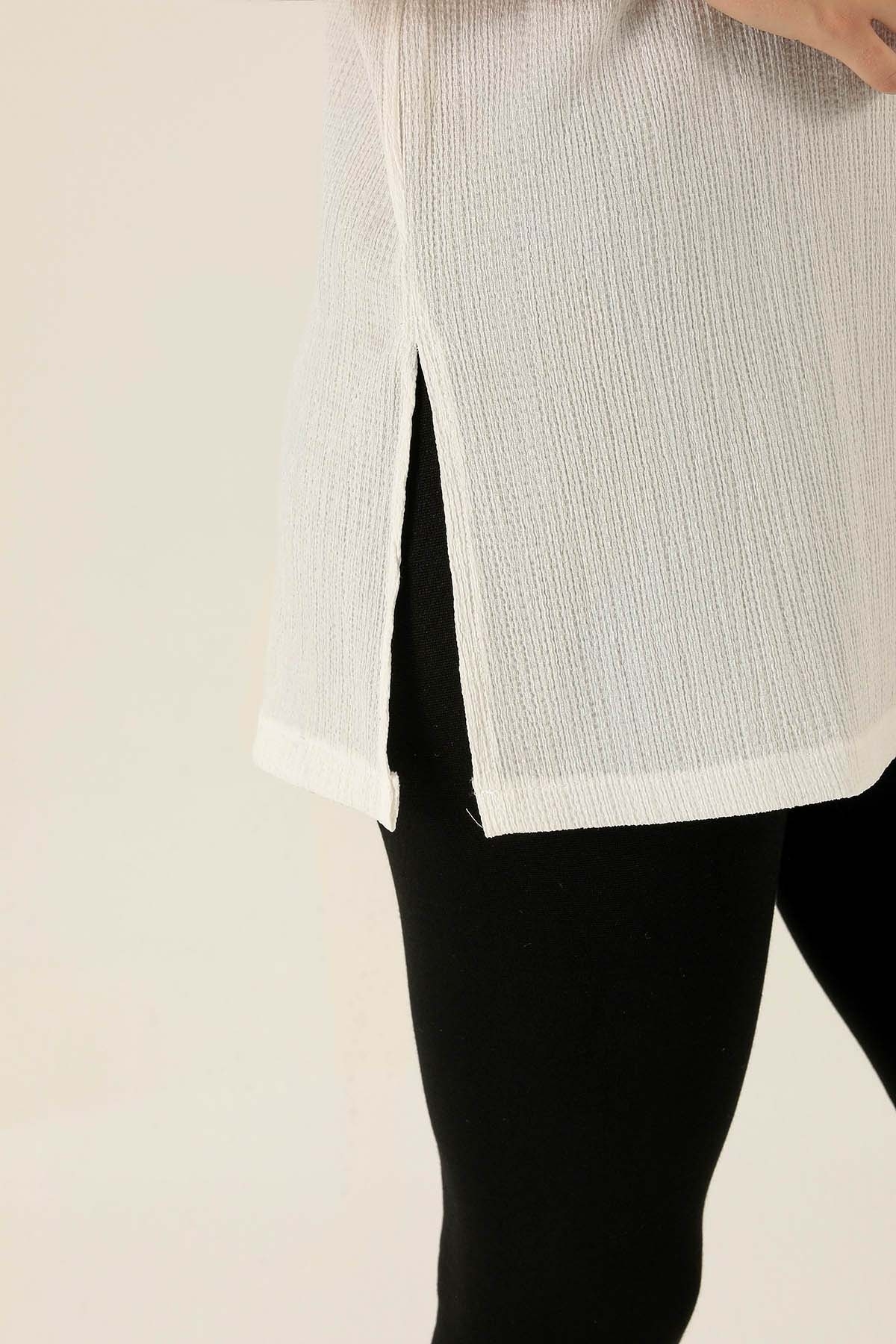 Kol Katlama Oversize Bayan Bluz - 6834A Beyaz - 6