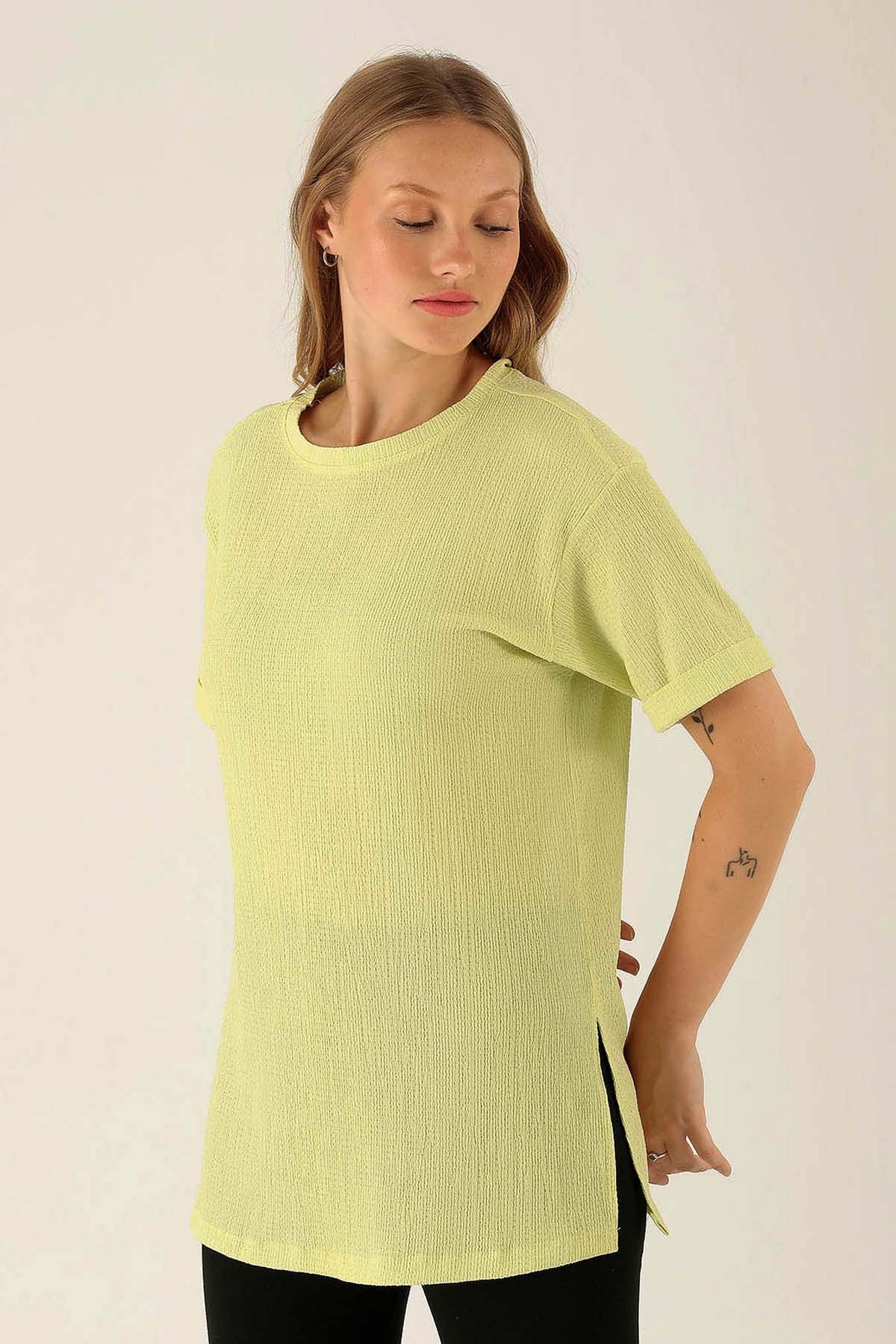 Kol Katlama Oversize Bayan Bluz - 6834A Fıstık Yeşili - 2