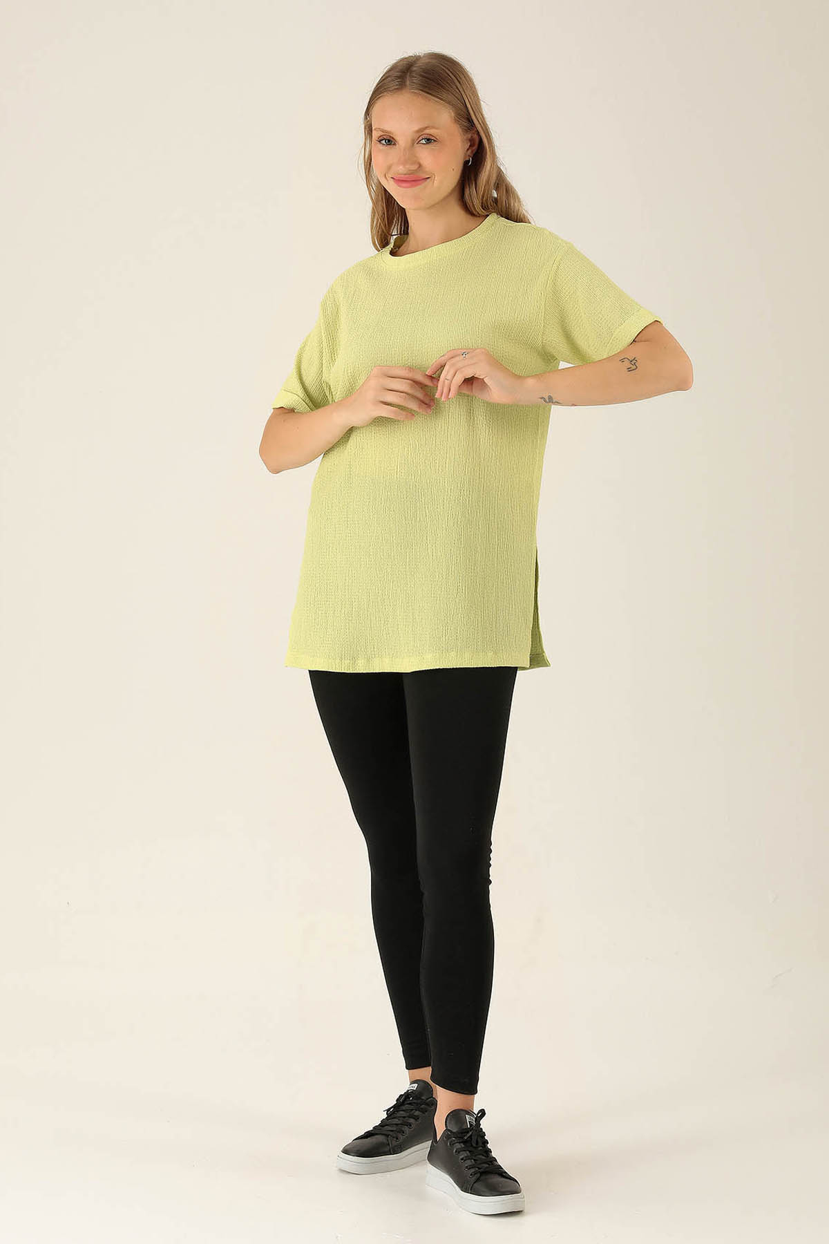 Kol Katlama Oversize Bayan Bluz - 6834A Fıstık Yeşili - 4