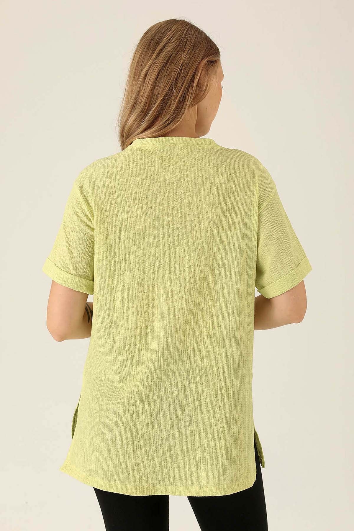 Kol Katlama Oversize Bayan Bluz - 6834A Fıstık Yeşili - 5