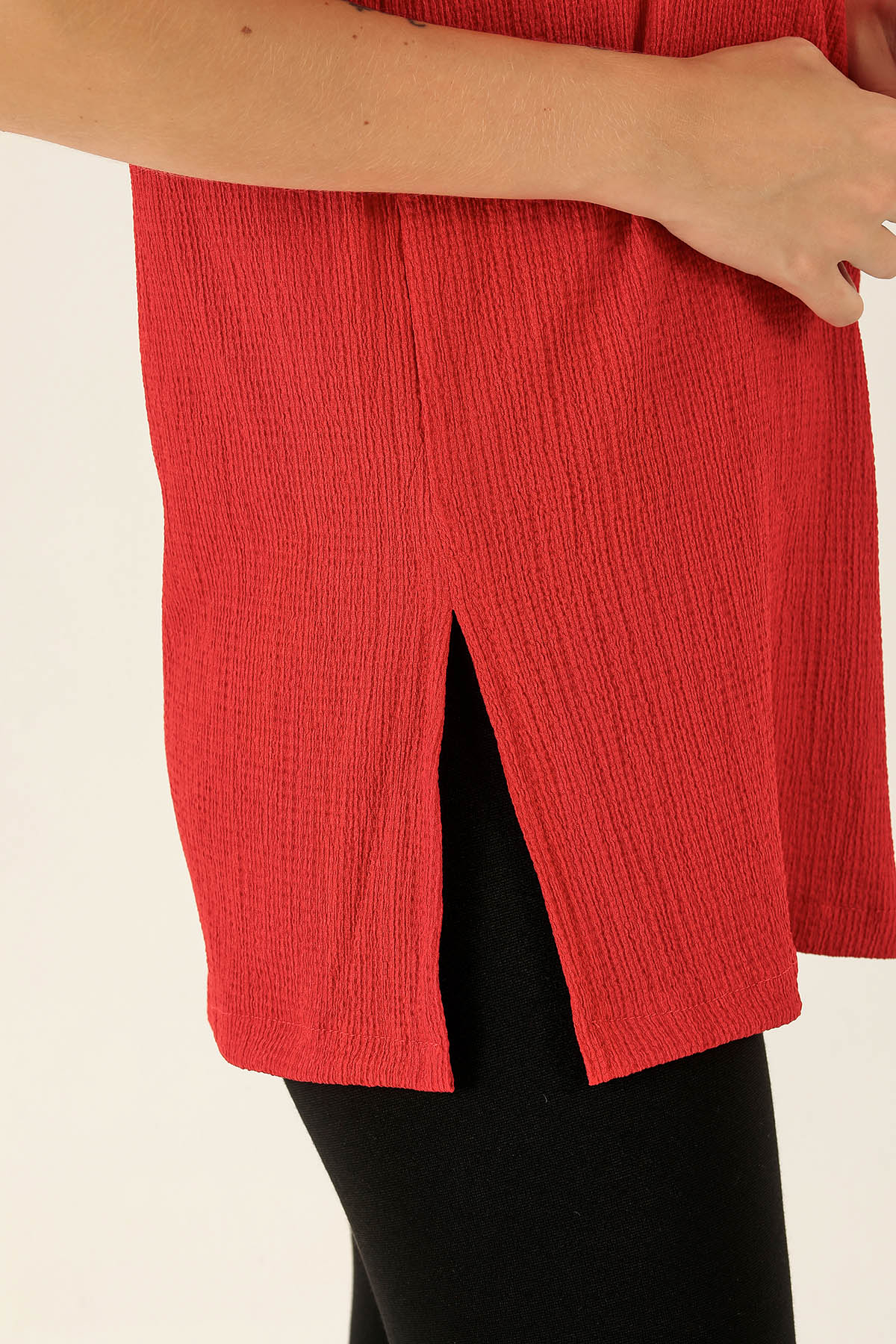 Kol Katlama Oversize Bayan Bluz - 6834A Kırmızı - 6