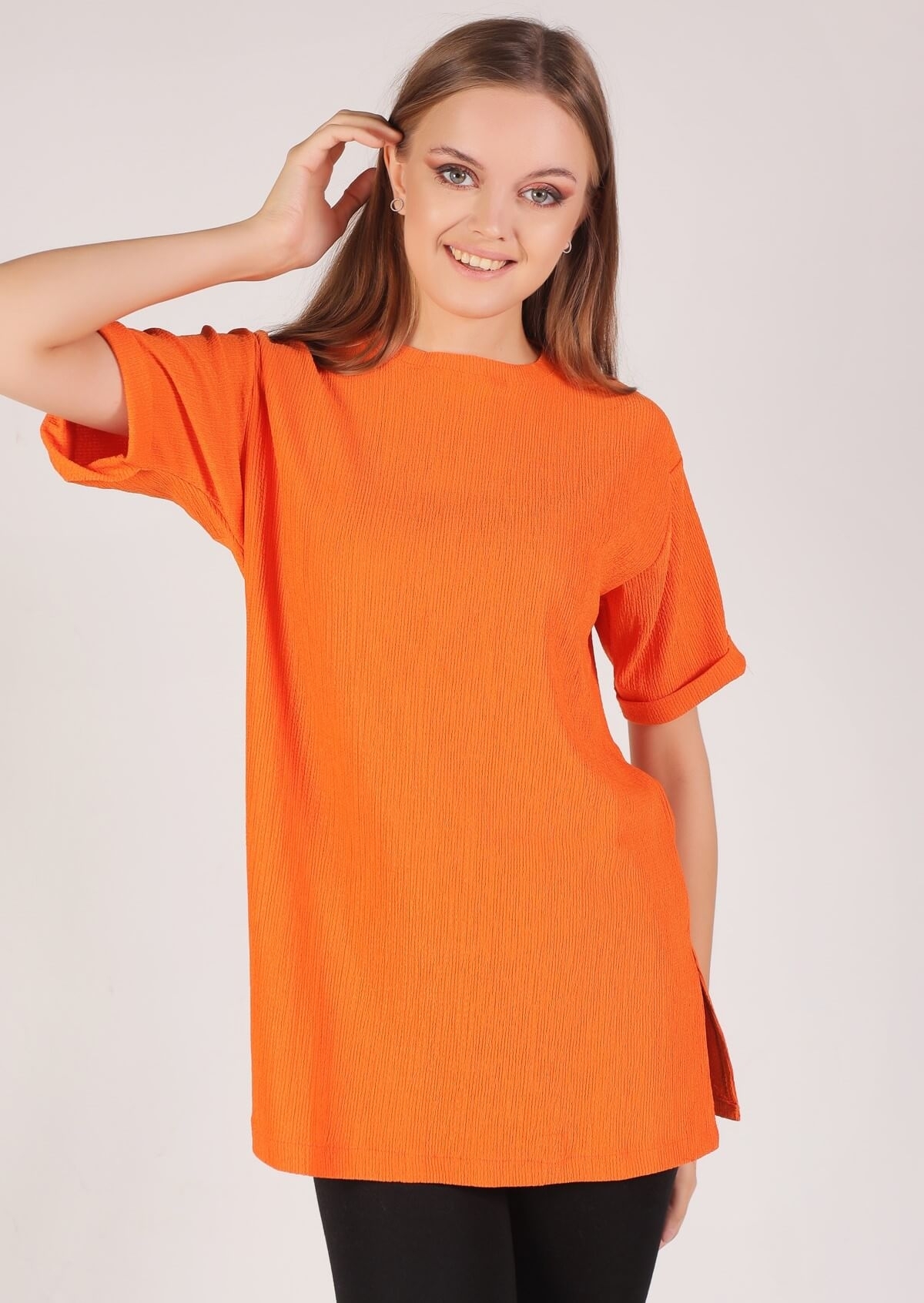 Kol Katlama Oversize Bayan Bluz - 6834A Orange - 1