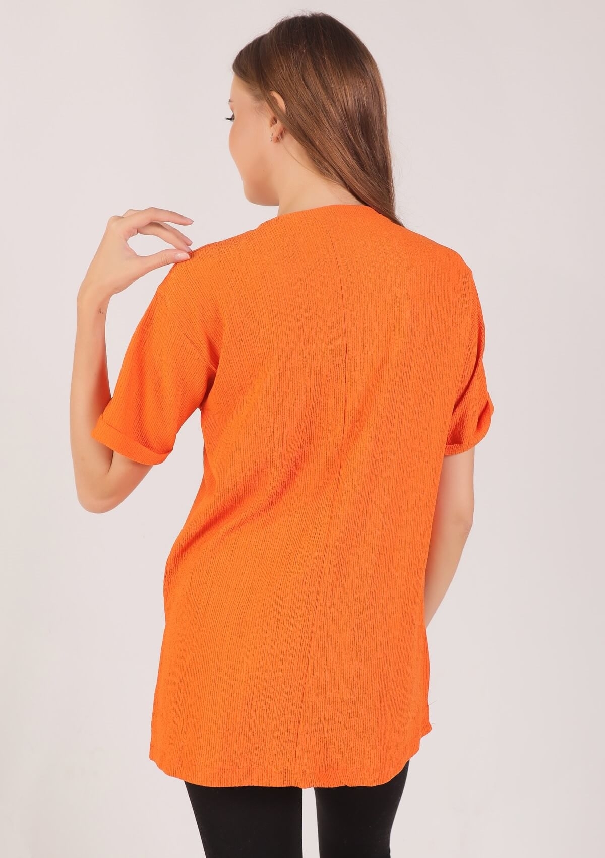 Kol Katlama Oversize Bayan Bluz - 6834A Orange - 3
