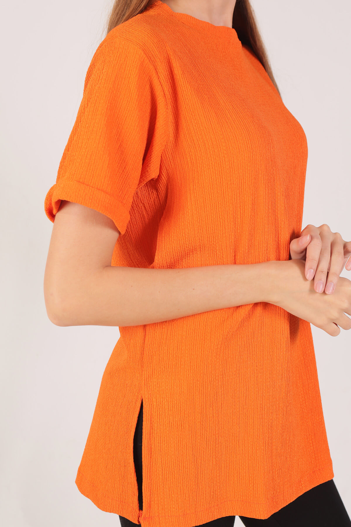 Kol Katlama Oversize Bayan Bluz - 6834A Orange - 4