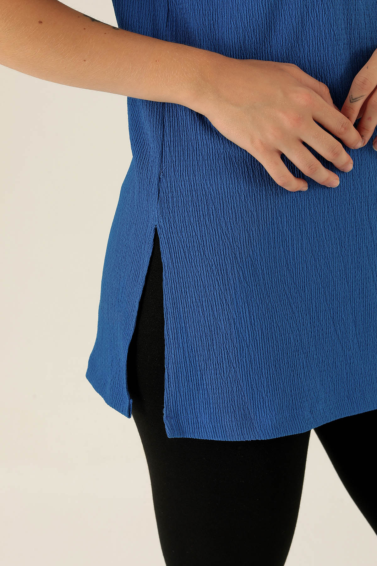 Kol Katlama Oversize Bayan Bluz - 6834A Saks - 6