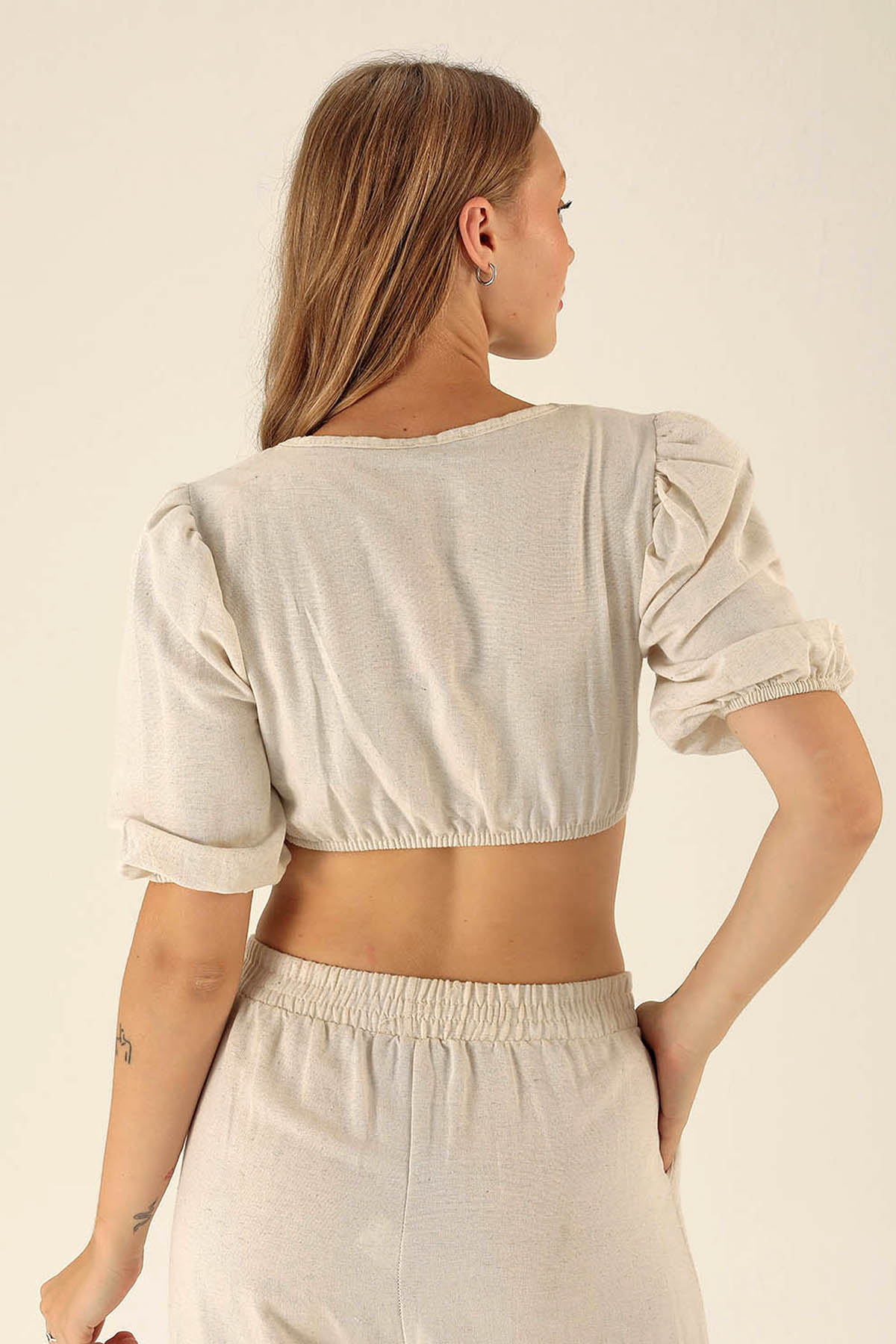 Kol Lastik Bağlamalı Bluz - 1456 Natural - 3