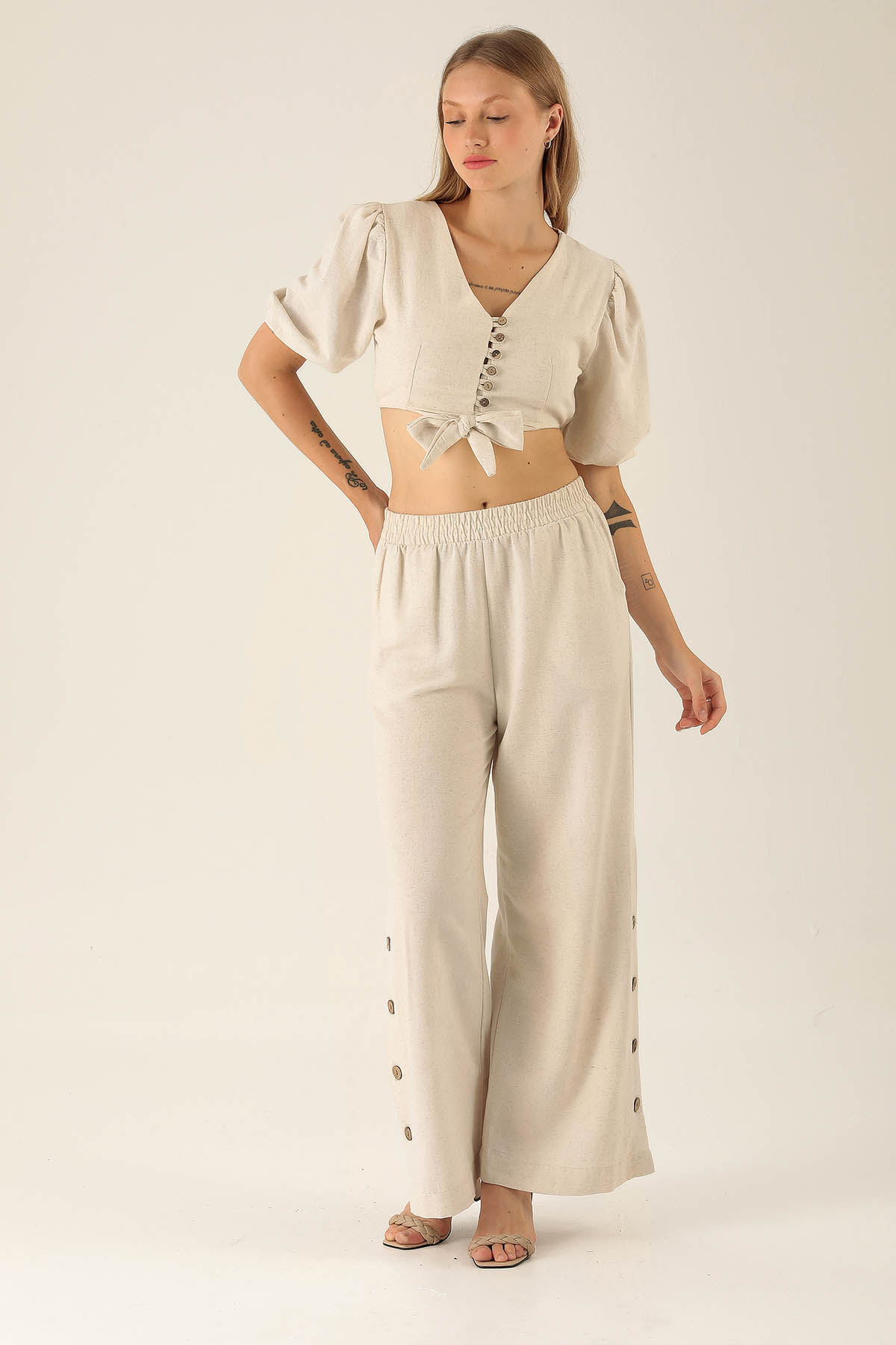 Kol Lastik Bağlamalı Bluz - 1456 Natural - 4