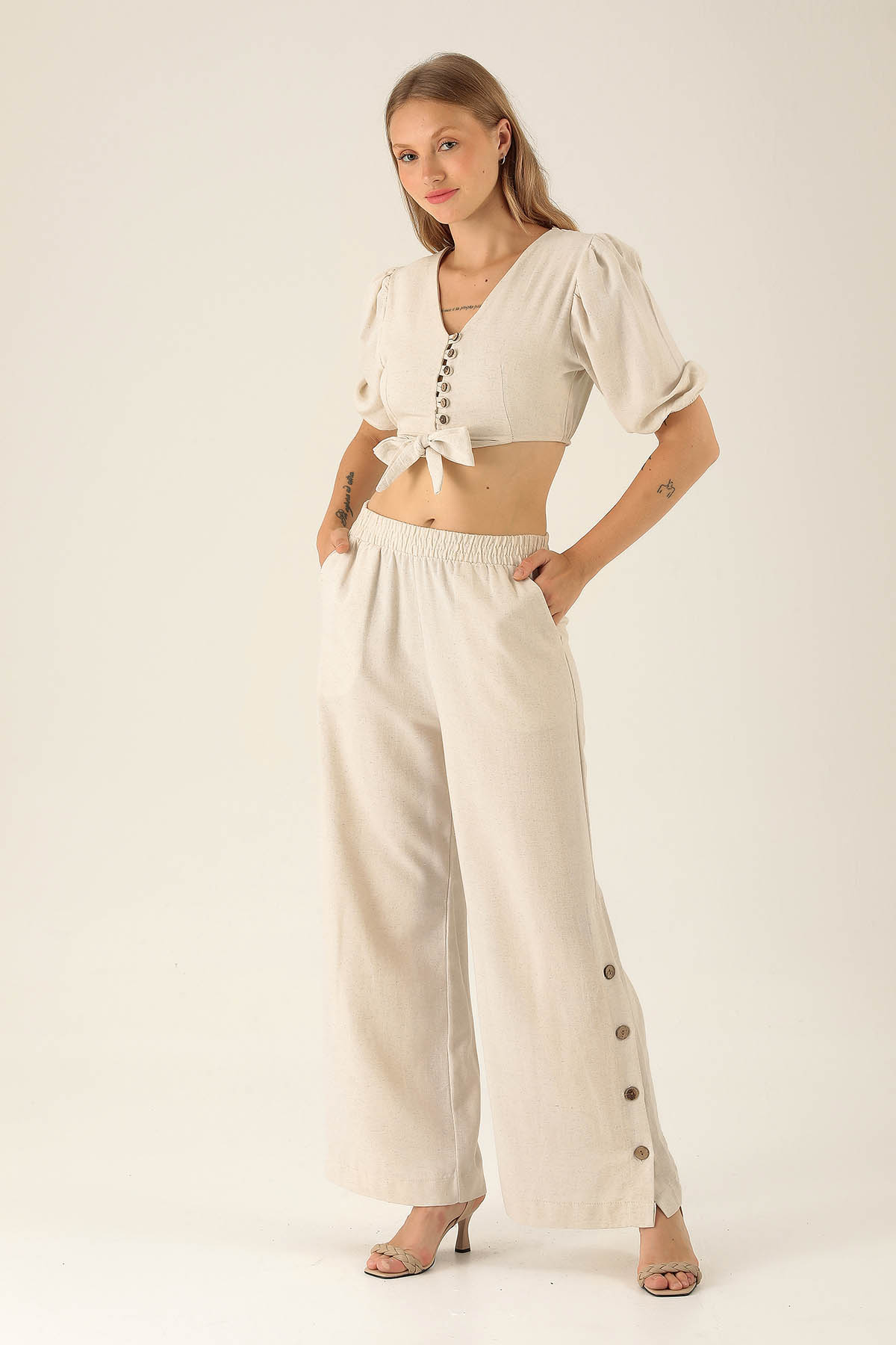 Kol Lastik Bağlamalı Bluz - 1456 Natural - 5