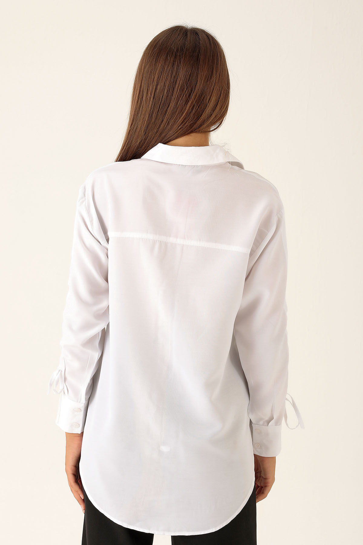 Kolları Büzgülü Bayan Gömlek - 6436A Beyaz - 3