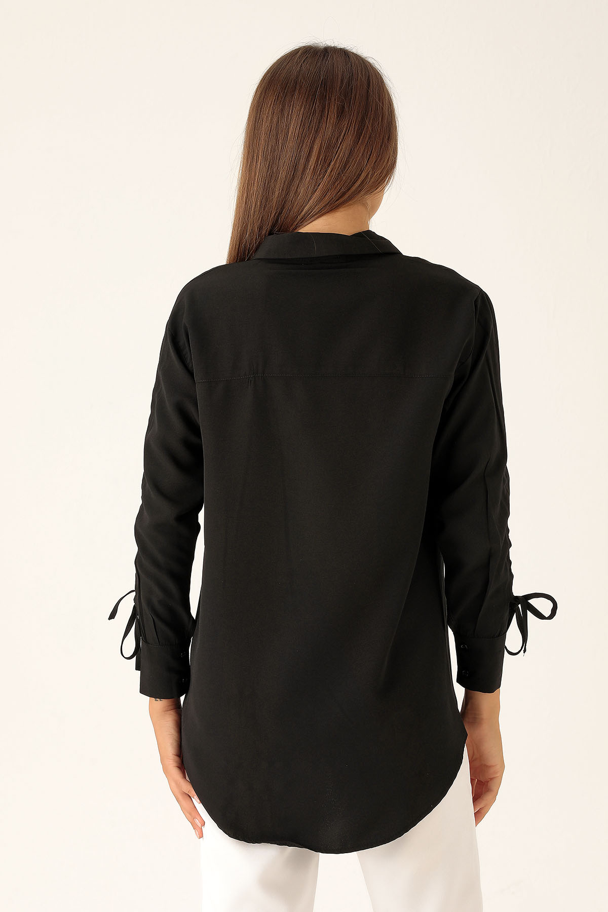 Kolları Büzgülü Bayan Gömlek - 6436A Siyah - 3
