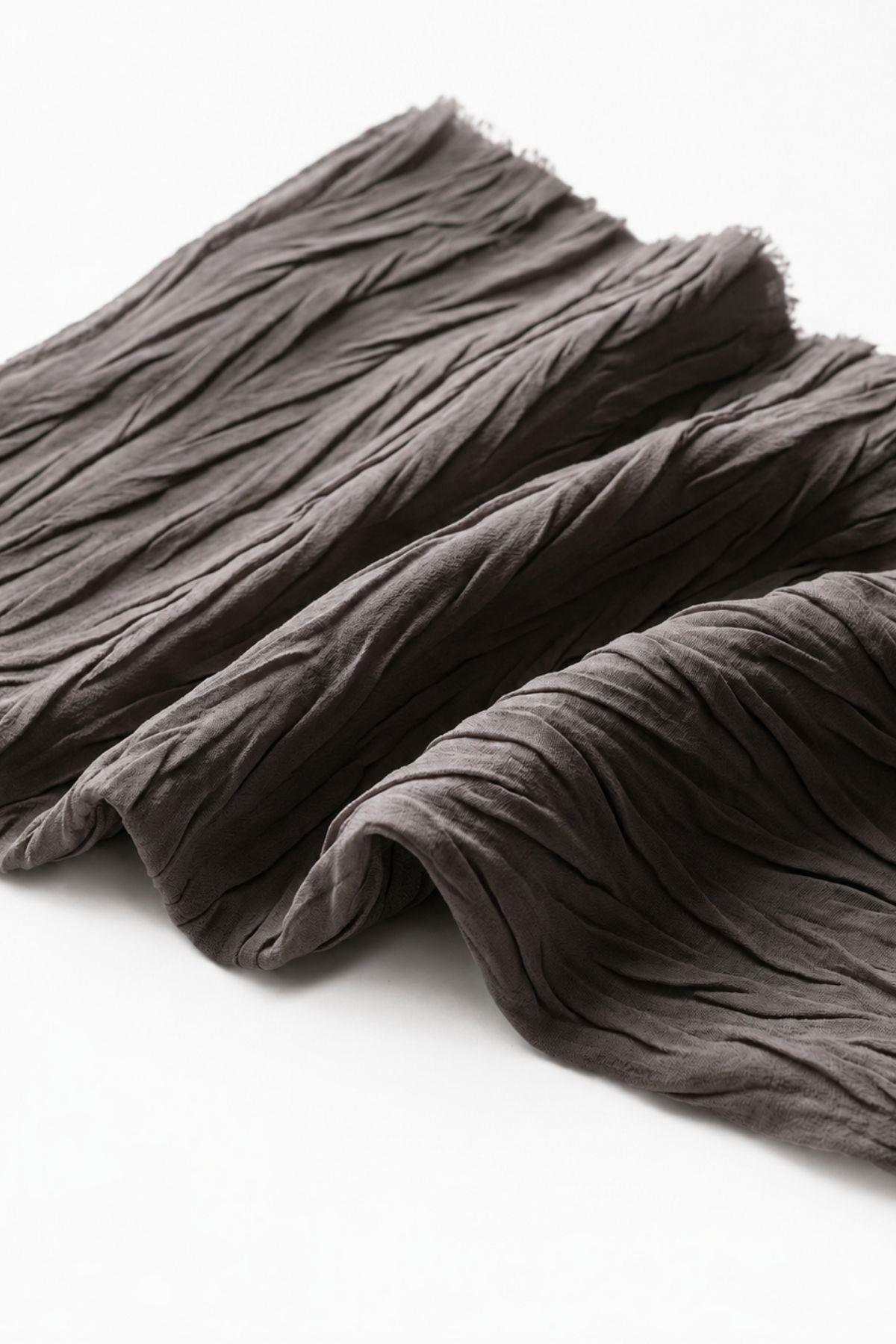 Pliseli Bambu Şal 5673 Koyu Gri - RAYS