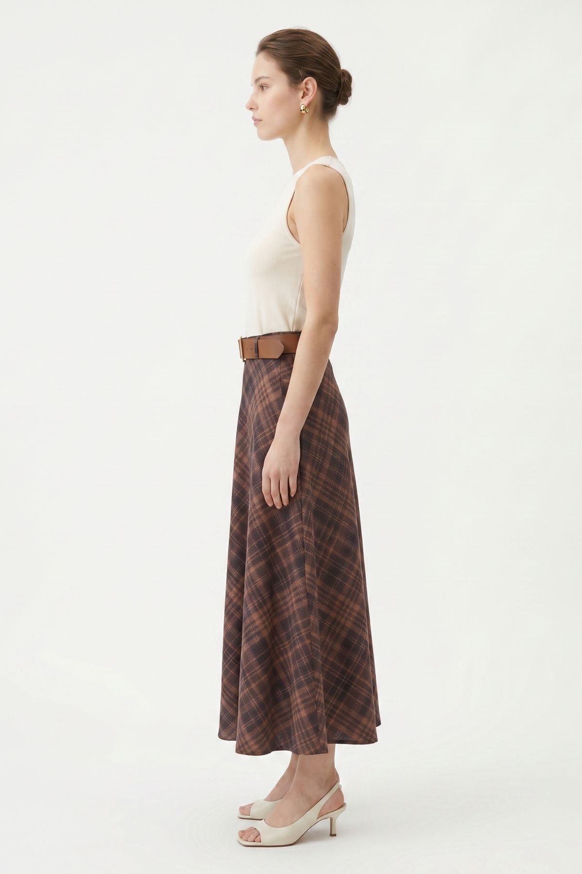 Koyu Kahve Desenli Kemerli Etek 1344 - 2