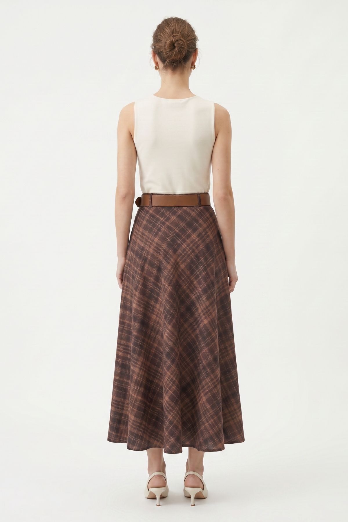 Koyu Kahve Desenli Kemerli Etek 1344 - 3