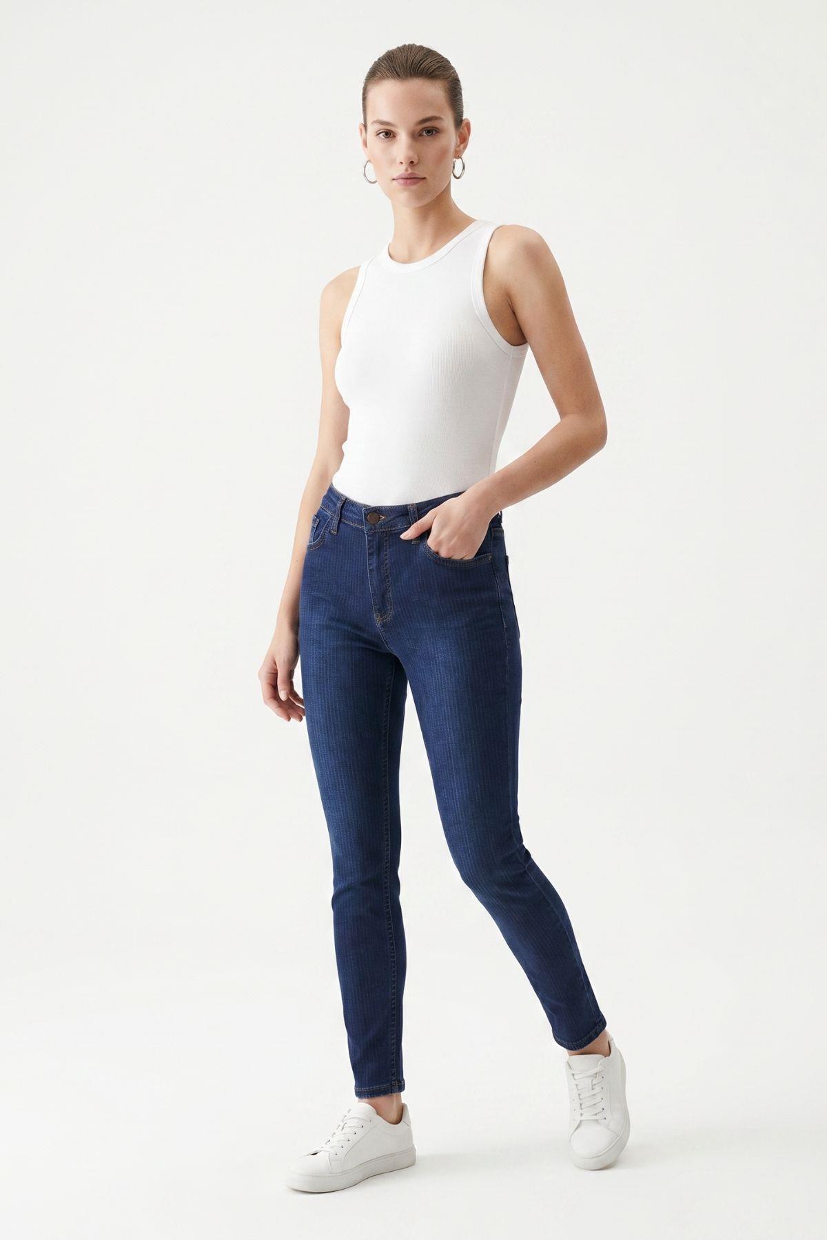 Yüksek Bel Jean 1054 Koyu Mavi - 1