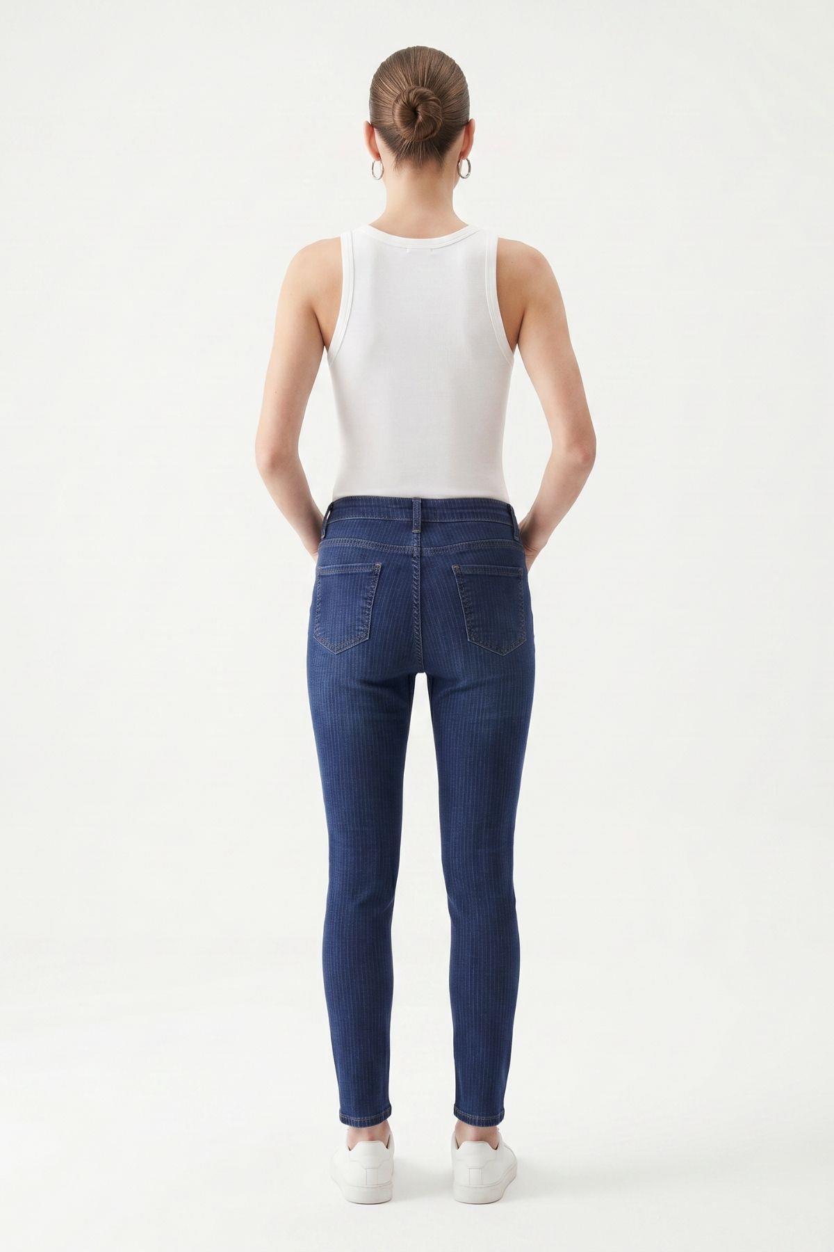 Yüksek Bel Jean 1054 Koyu Mavi - 3