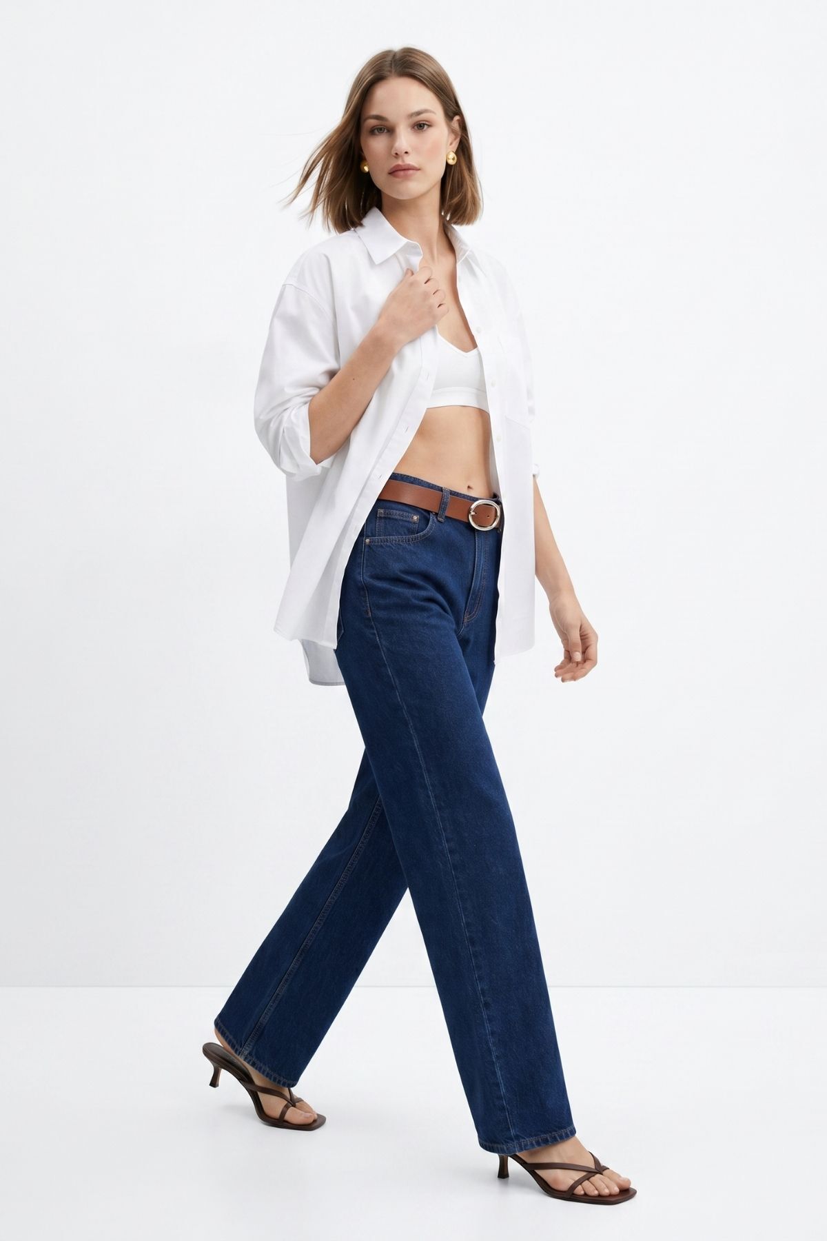 Koyu Mavi Yüksek Bel Kemerli Jean 3069 - RAYS