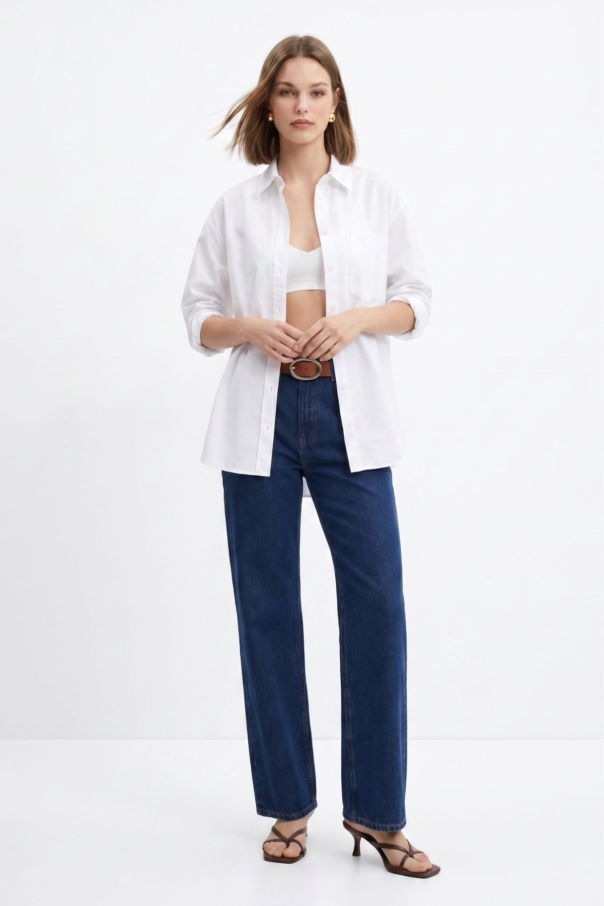 Koyu Mavi Yüksek Bel Kemerli Jean 3069 - RAYS