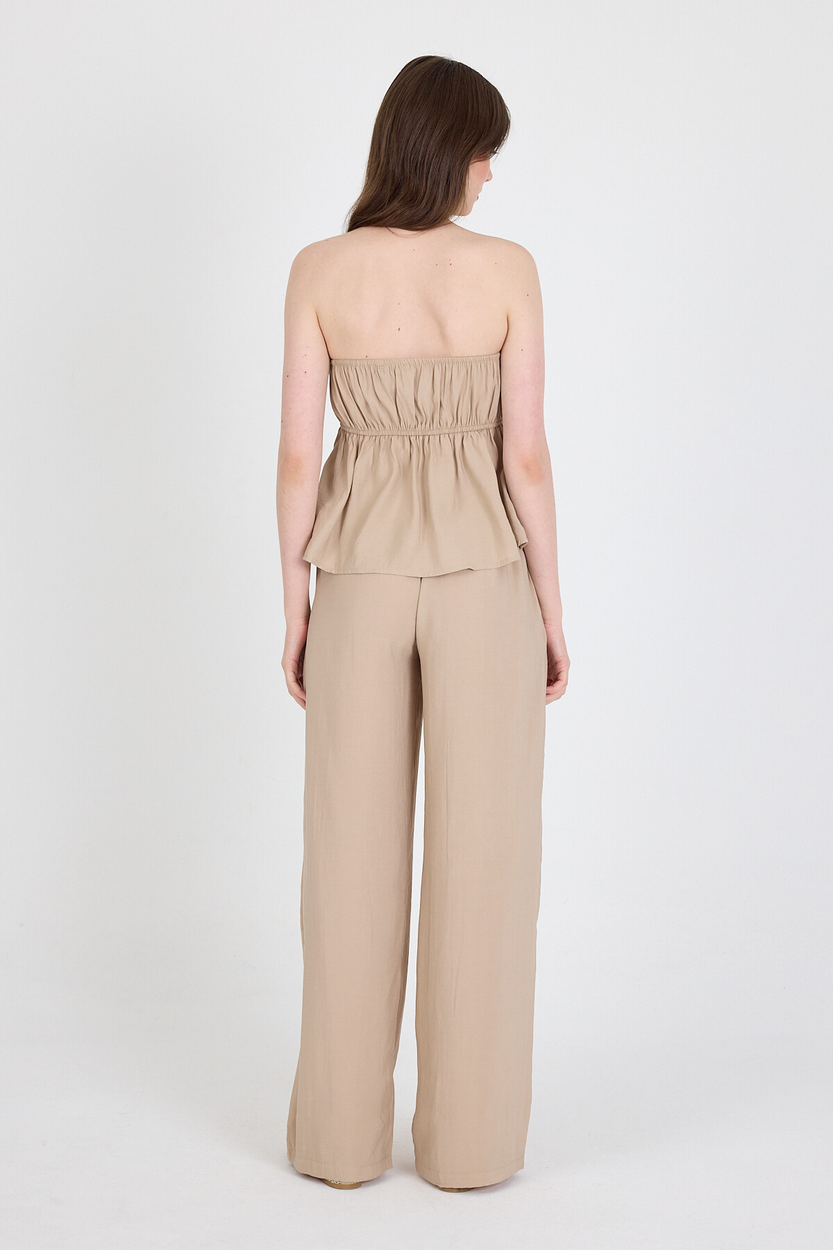 Koyu Taş Mavi Straplez Bluz ve Geniş Paça Pantolon İkili Takım 5236 - 5