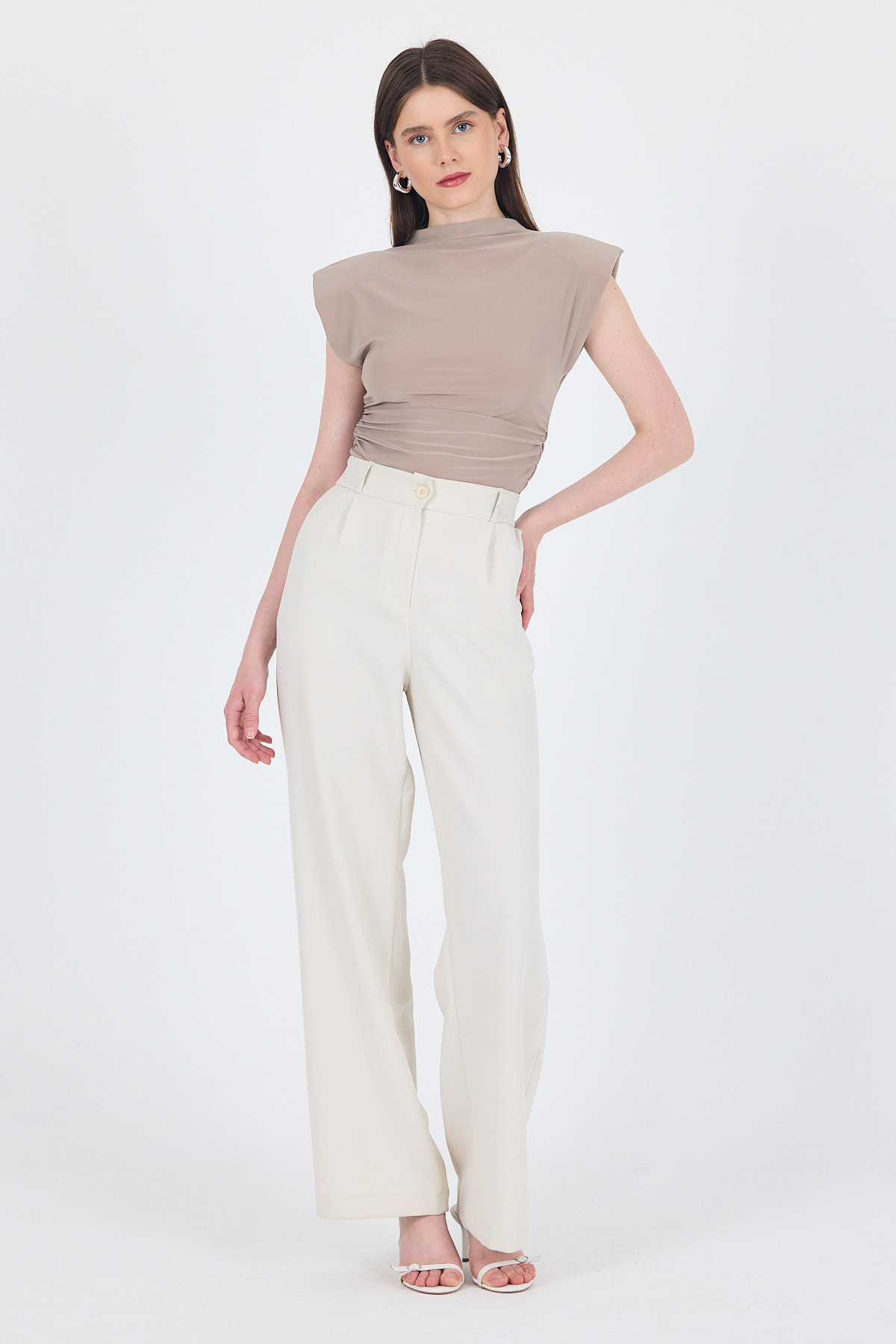 Koyu Taş Vatkalı Dik Yaka Drapeli Bluz 13185 - 3