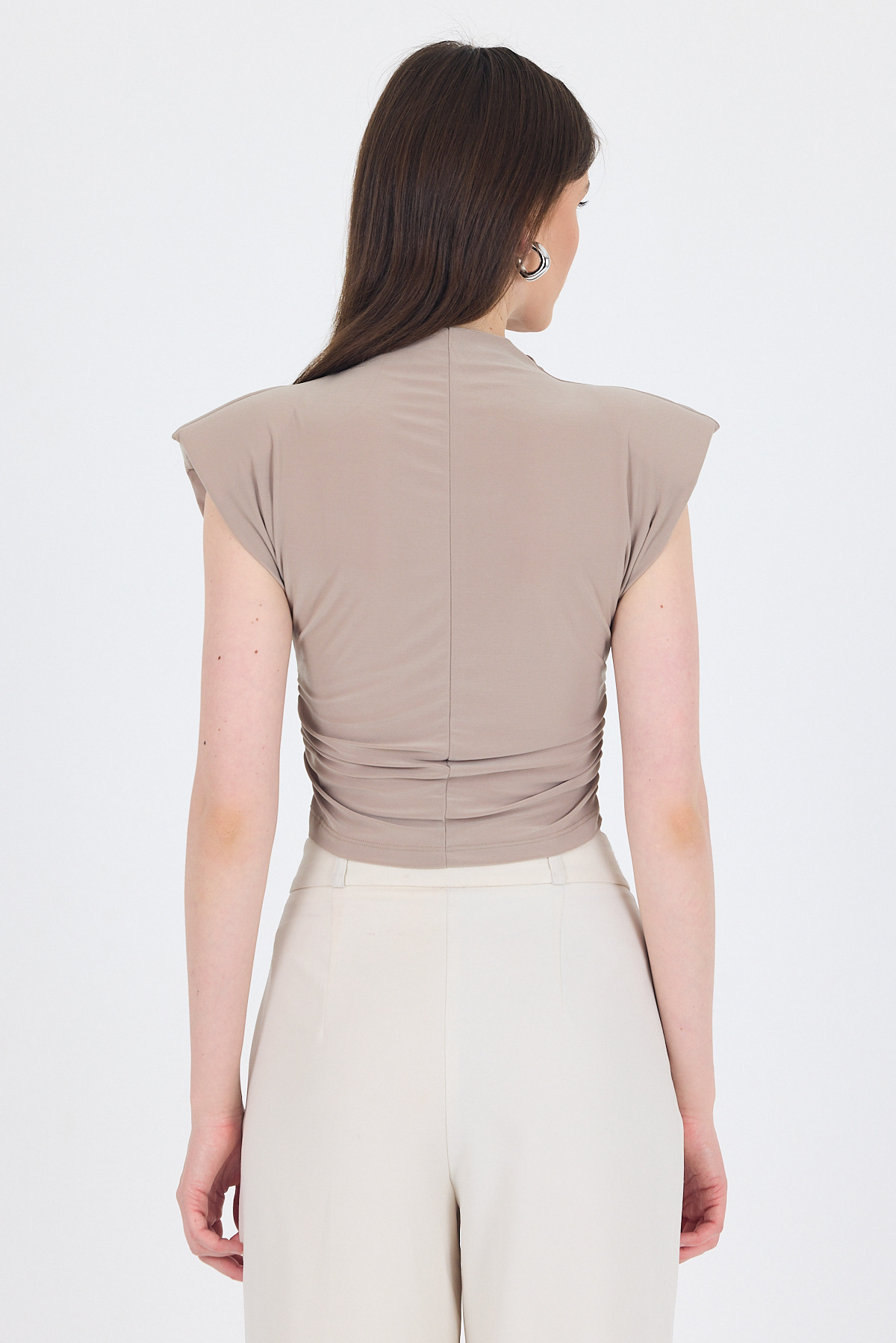 Koyu Taş Vatkalı Dik Yaka Drapeli Bluz 13185 - 5