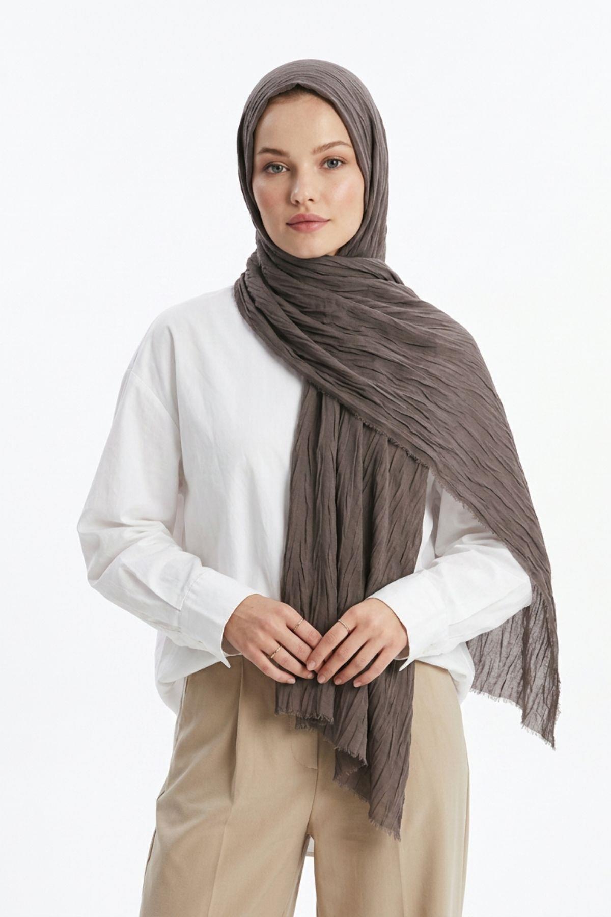 Pliseli Bambu Şal 5673 Koyu Vizon - RAYS