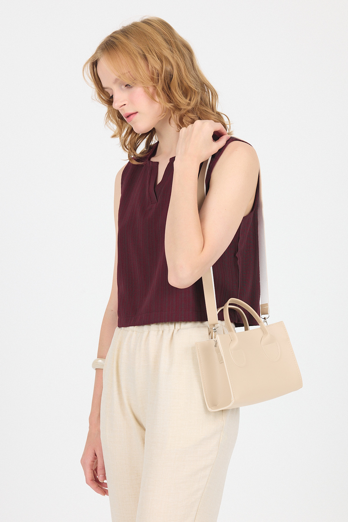 Krem Askılı El ve Kol Çantası 9217 - 1