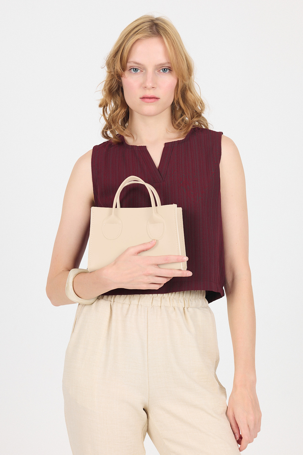 Krem Askılı El ve Kol Çantası 9217 - 2