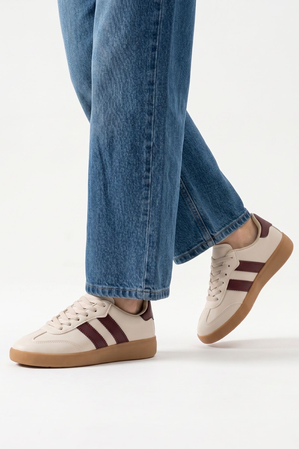 Krem-Bordo Çizgili Günlük Ayakkabı 958 - 1