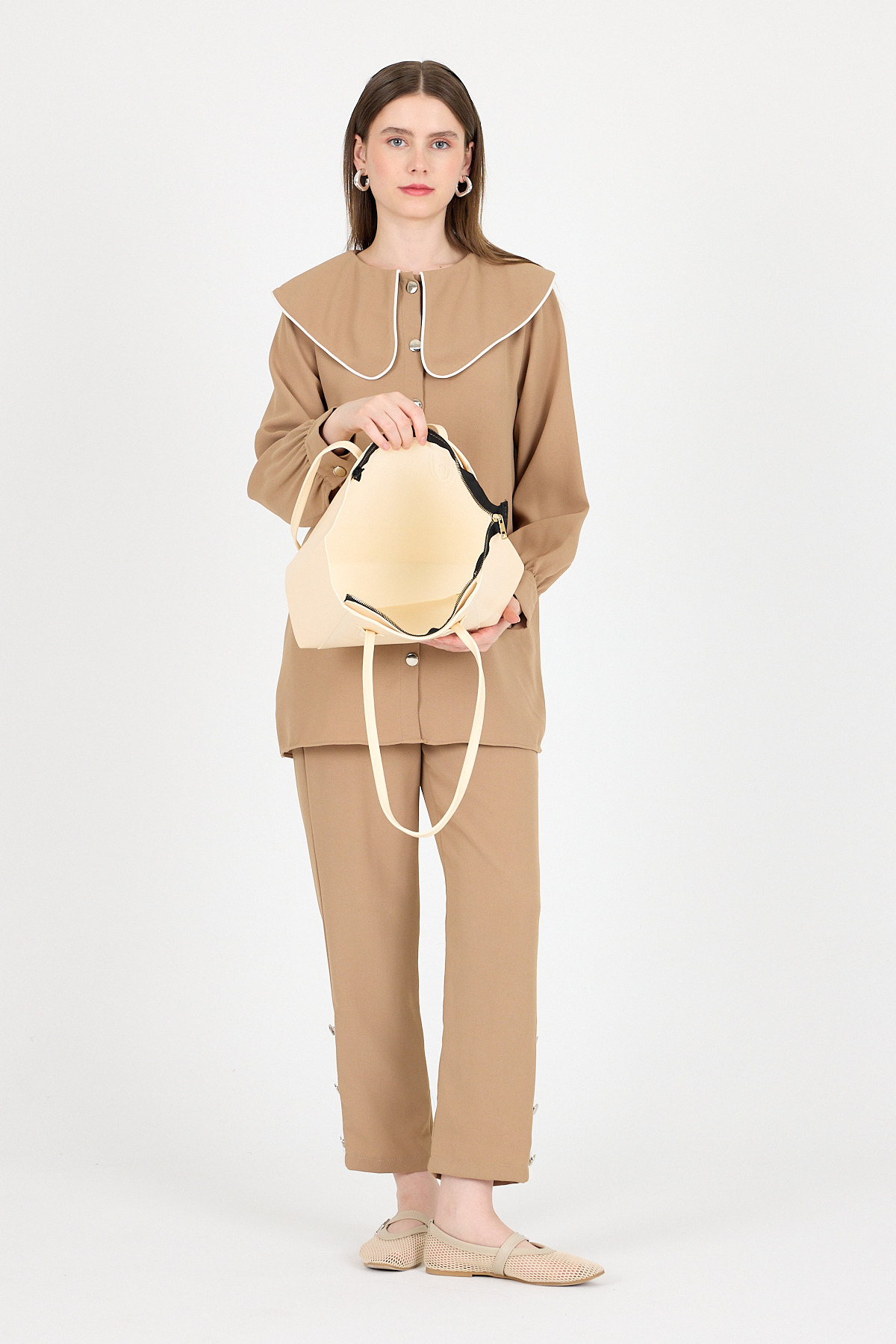 Krem Dikiş Detaylı Omuz Çantası 9212 - RAYS