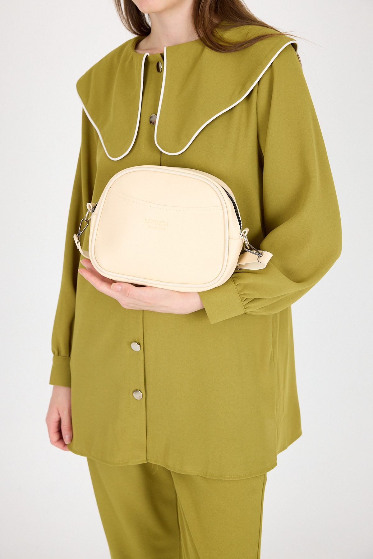 Krem Fermuarlı Çapraz Askılı Omuz Çantası 9213 - RAYS