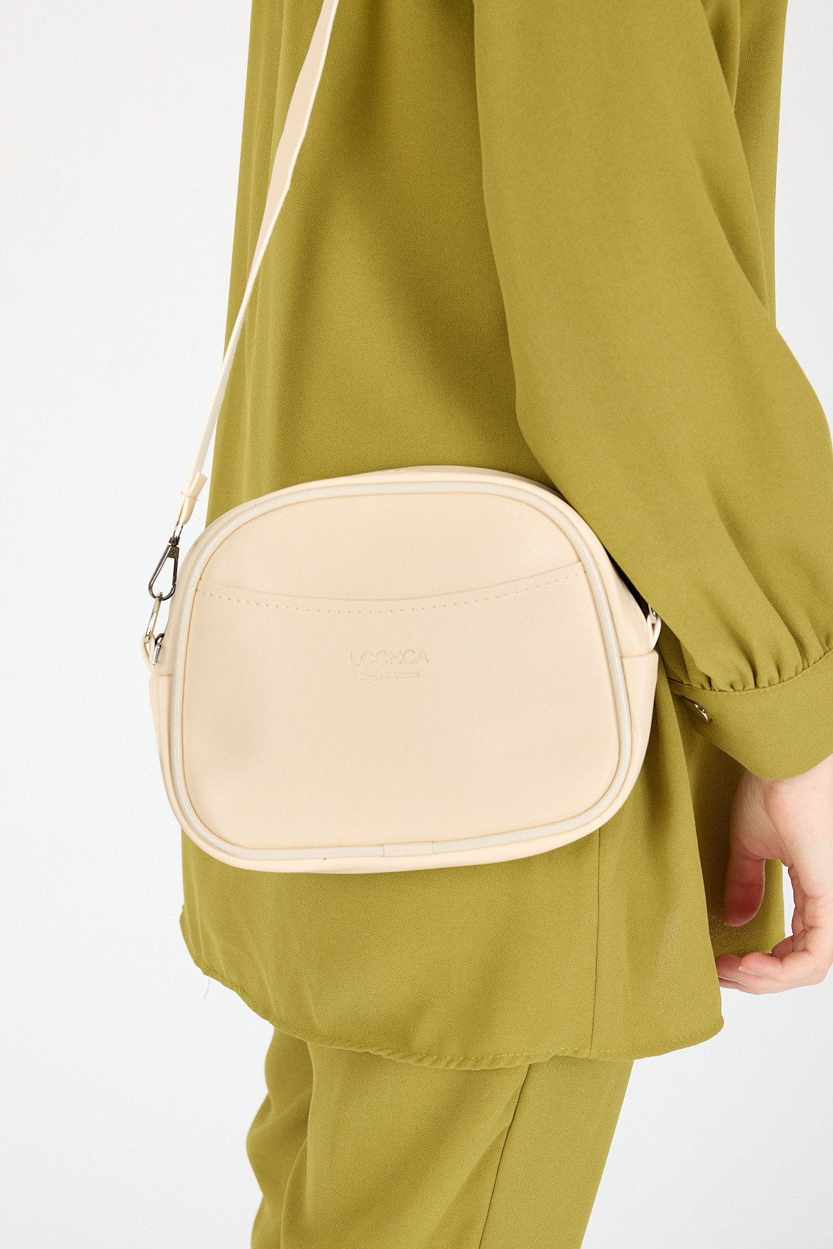 Krem Fermuarlı Çapraz Askılı Omuz Çantası 9213 - 4