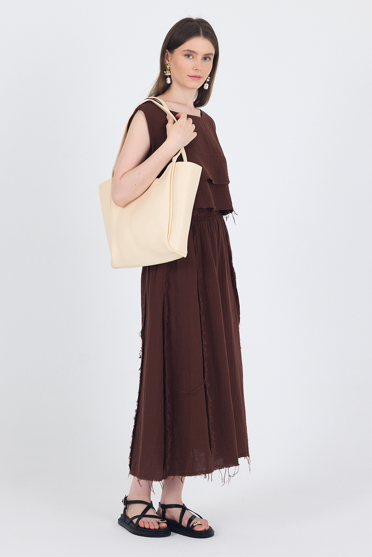 Krem Fermuarlı Omuz Çantası 9208 - RAYS