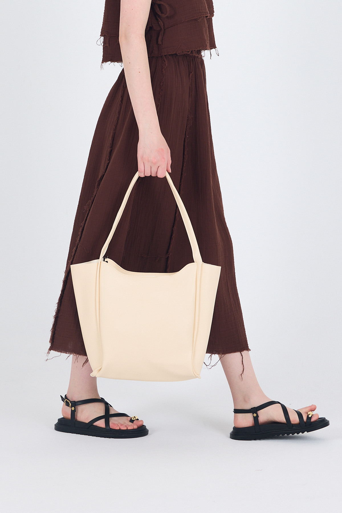 Krem Fermuarlı Omuz Çantası 9208 