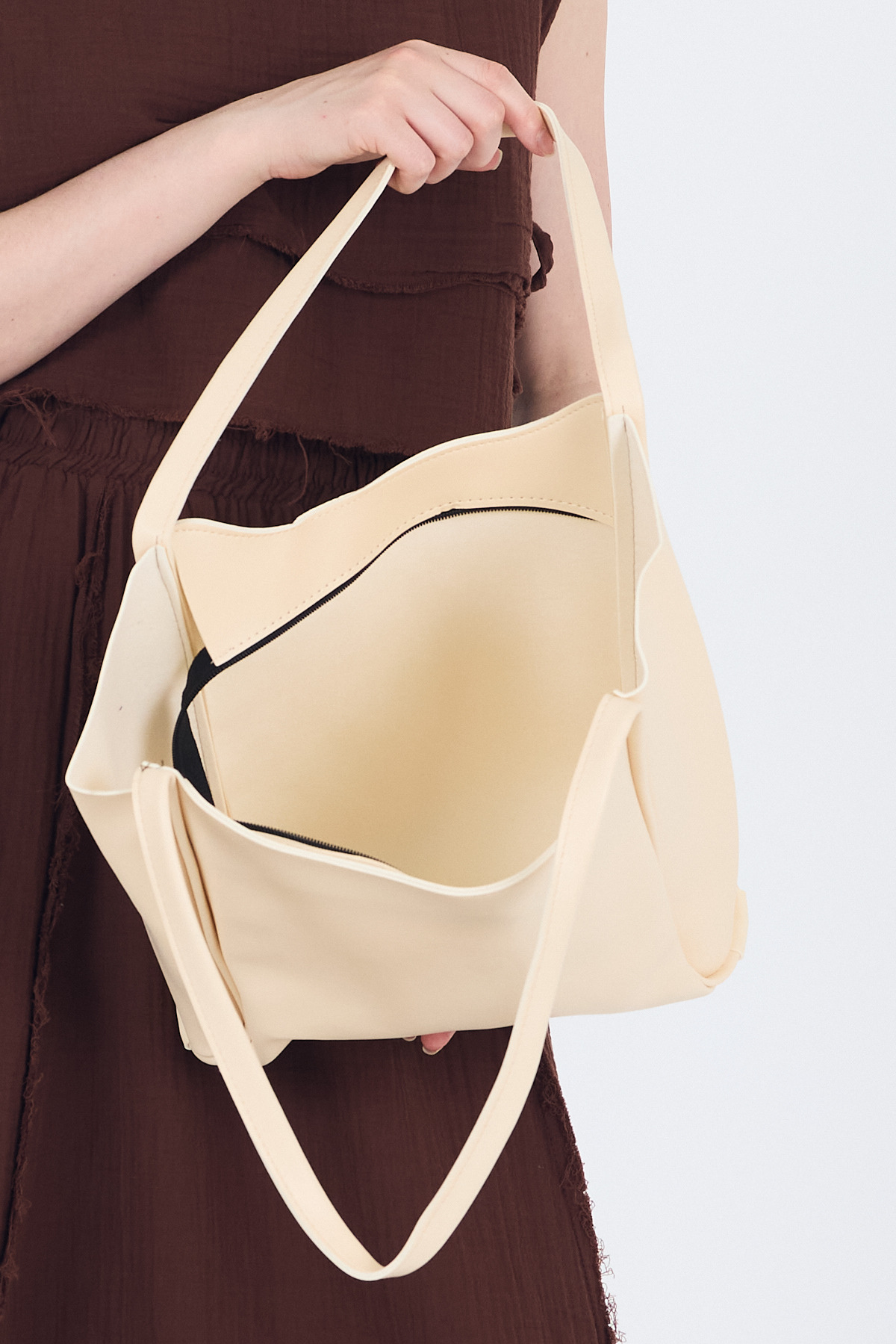 Krem Fermuarlı Omuz Çantası 9208 - 4