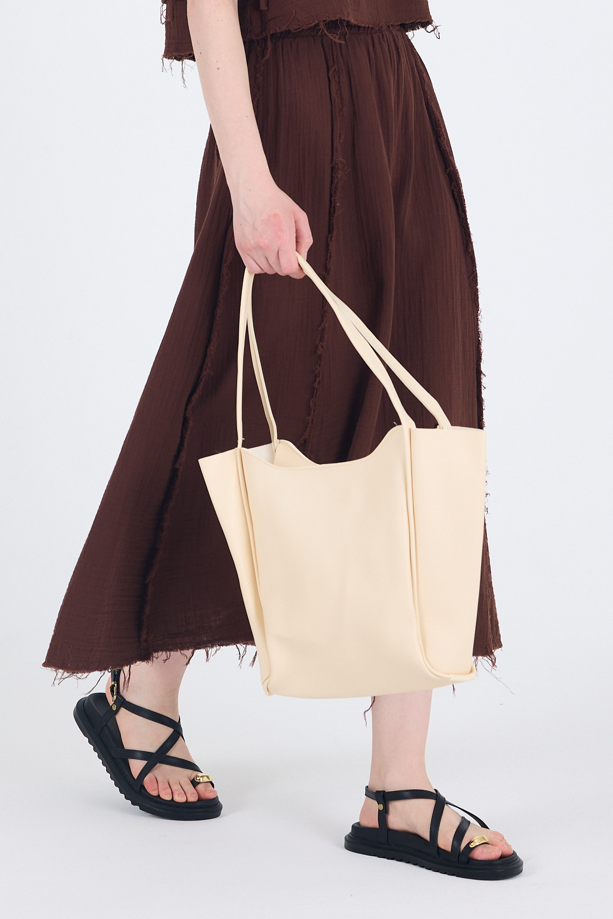 Krem Fermuarlı Omuz Çantası 9208 - 5