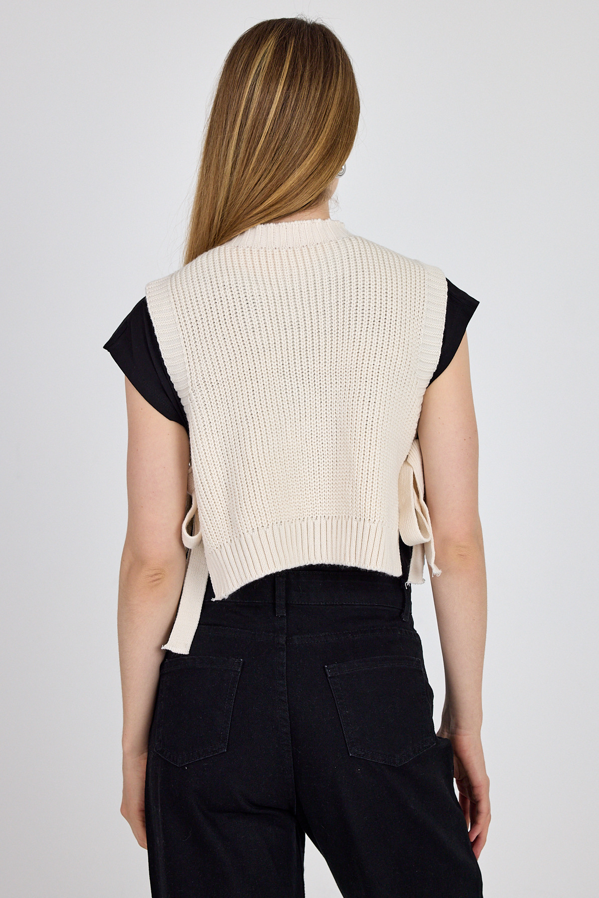 Krem Kurdela Detaylı Yandan Bağlamalı Triko Süveter 2101 - 5