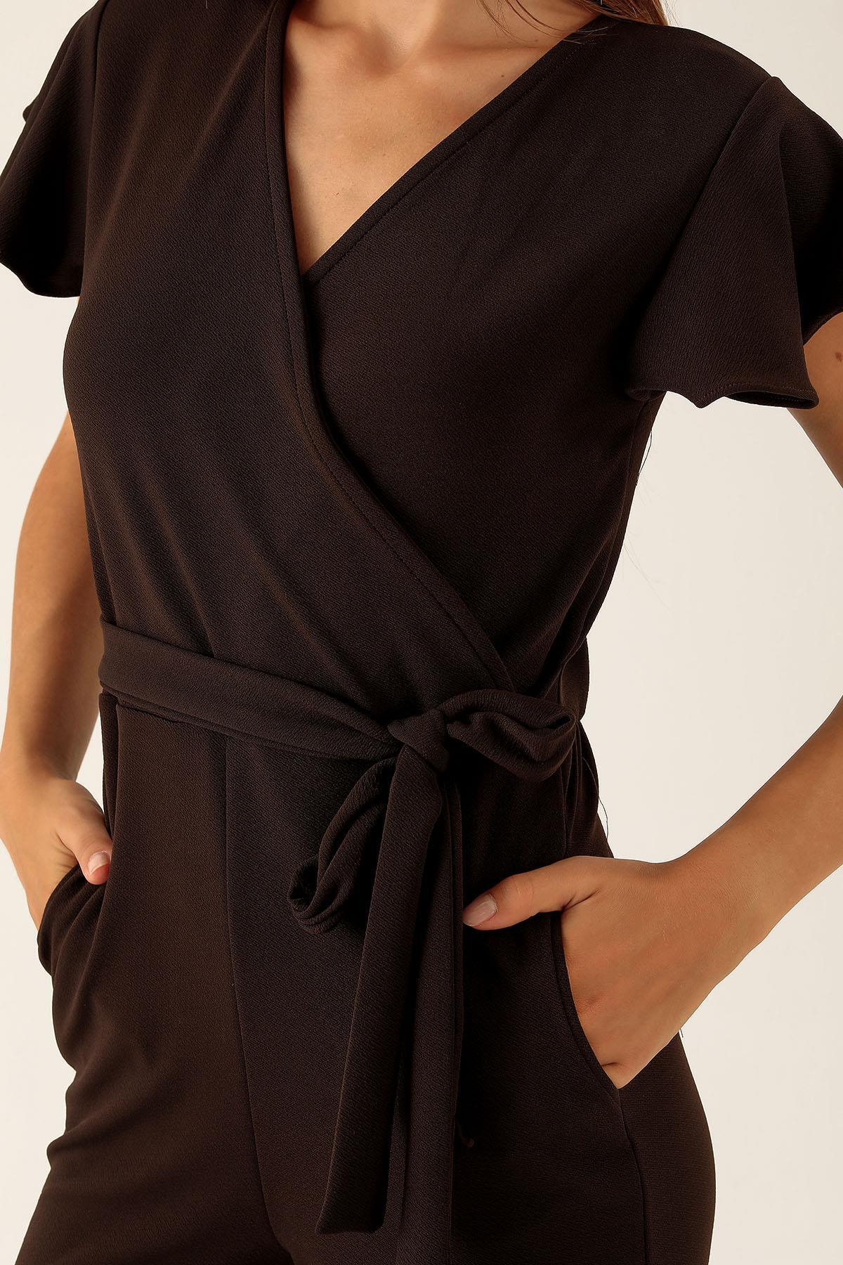 Kruvaze Yaka Tulum - 9407-1 Kahve 