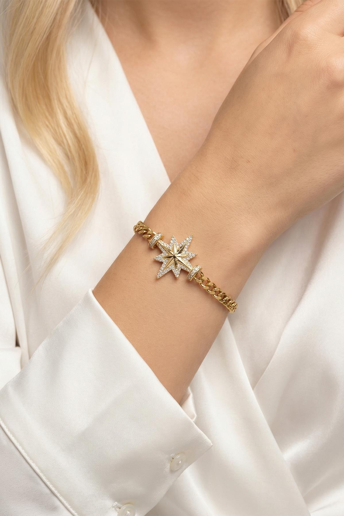 Kuzey Yıldızı Figürlü Gold Renk Bileklik 0131 - RAYS